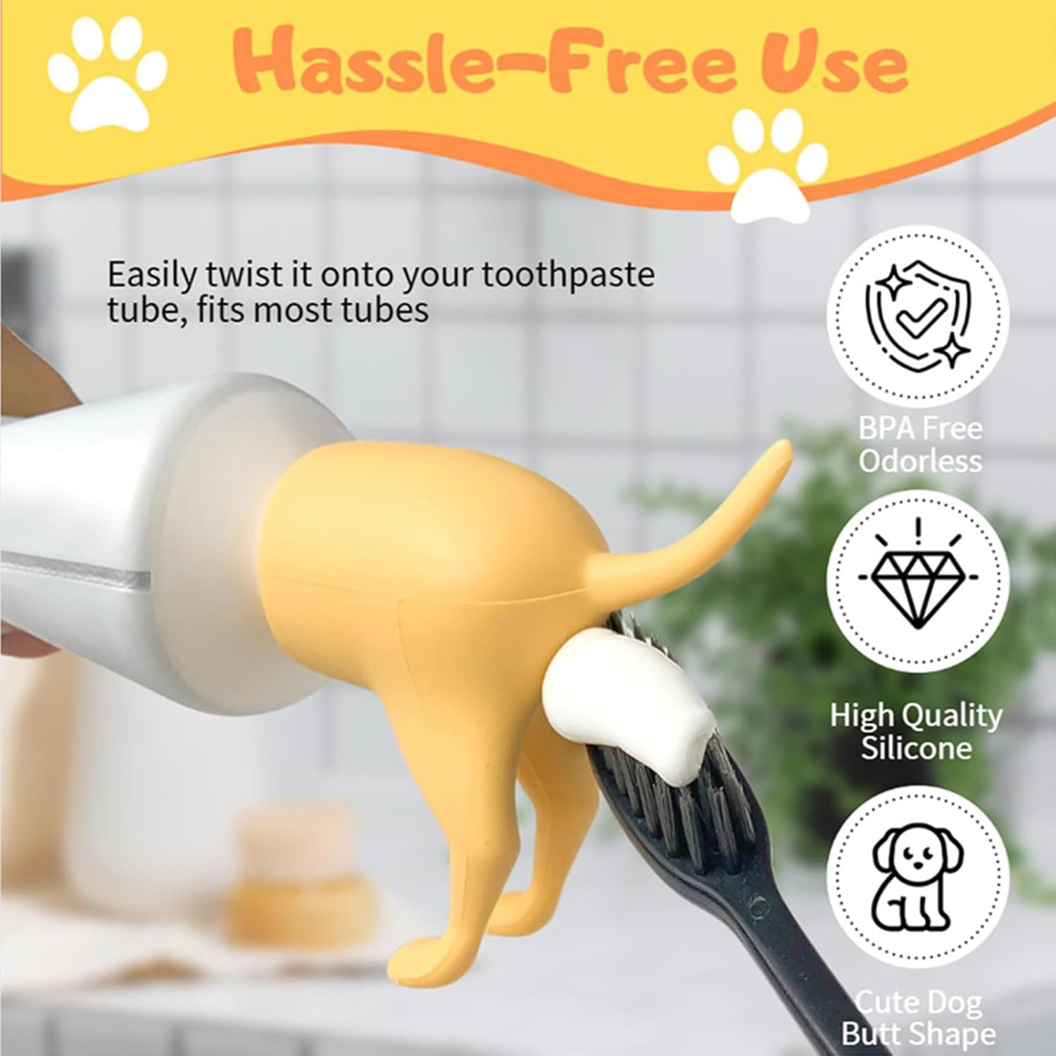 Pack of 4 Creative Toothpaste Dispenser Caps Dog Toothpaste Dispenser Poop Dog Butt Toothpaste Attachment Funny Toothpaste Squeezer Toothpaste Attachment for Children and Adults Funny Gifts
