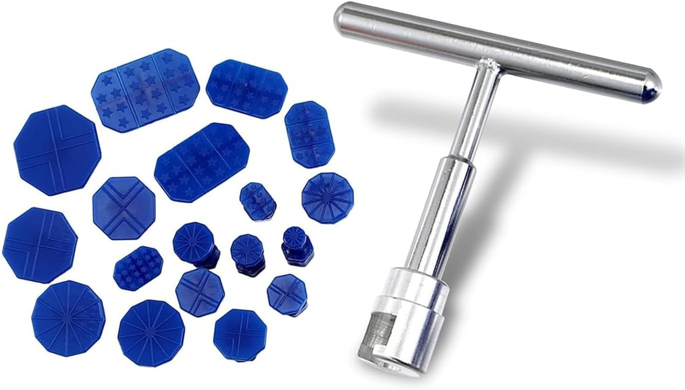 Professional Car Dent Puller Kit Silver T Shape Puller, Universal Tool for Auto Hail Damage Repair, Dent Detach Sheet Suction Cup Puller Repair Kit Non-Destructive Dent Removal (1)