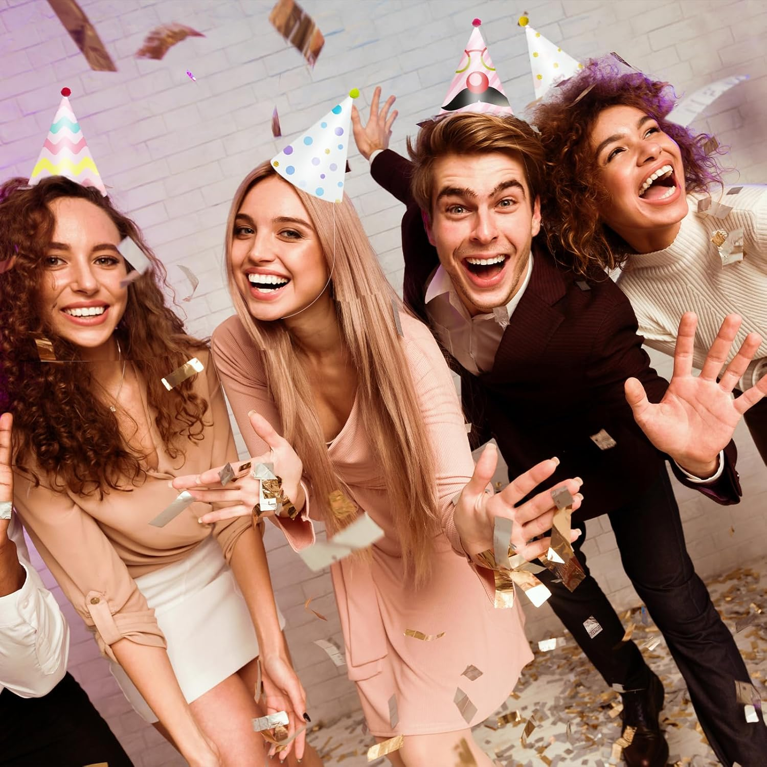 NILLOS Party Cone Hats, 8 PCS Lovely Birthday Hats with Pom Poms for Pet, Family Party Deco Props (8 Styles) image number 5