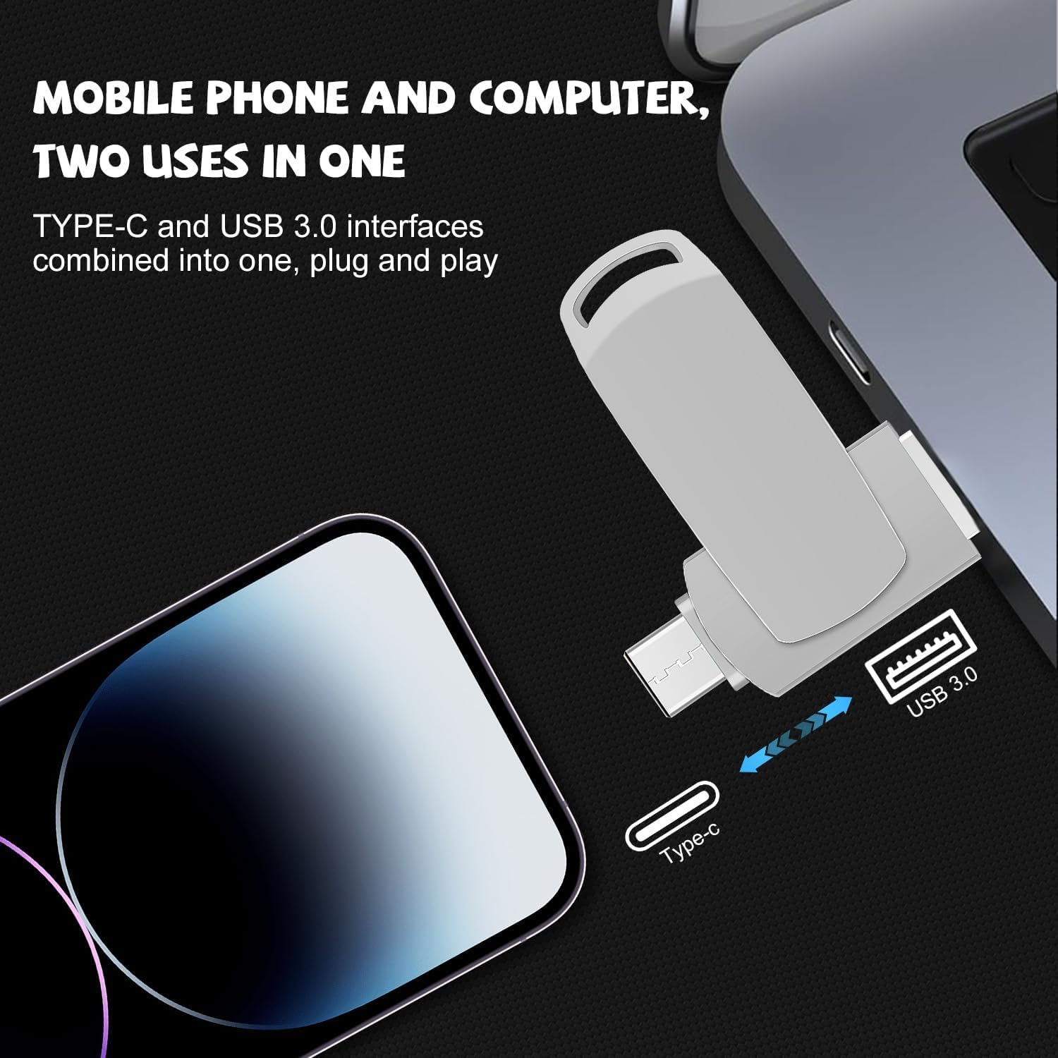 Yakiter 3 in 1 USB Flash Drive, Dual Drive, Fast Speed Flash Stick Memory Stick External Storage Compatible for Iphone/Pc/Ipad/More Device image number 5