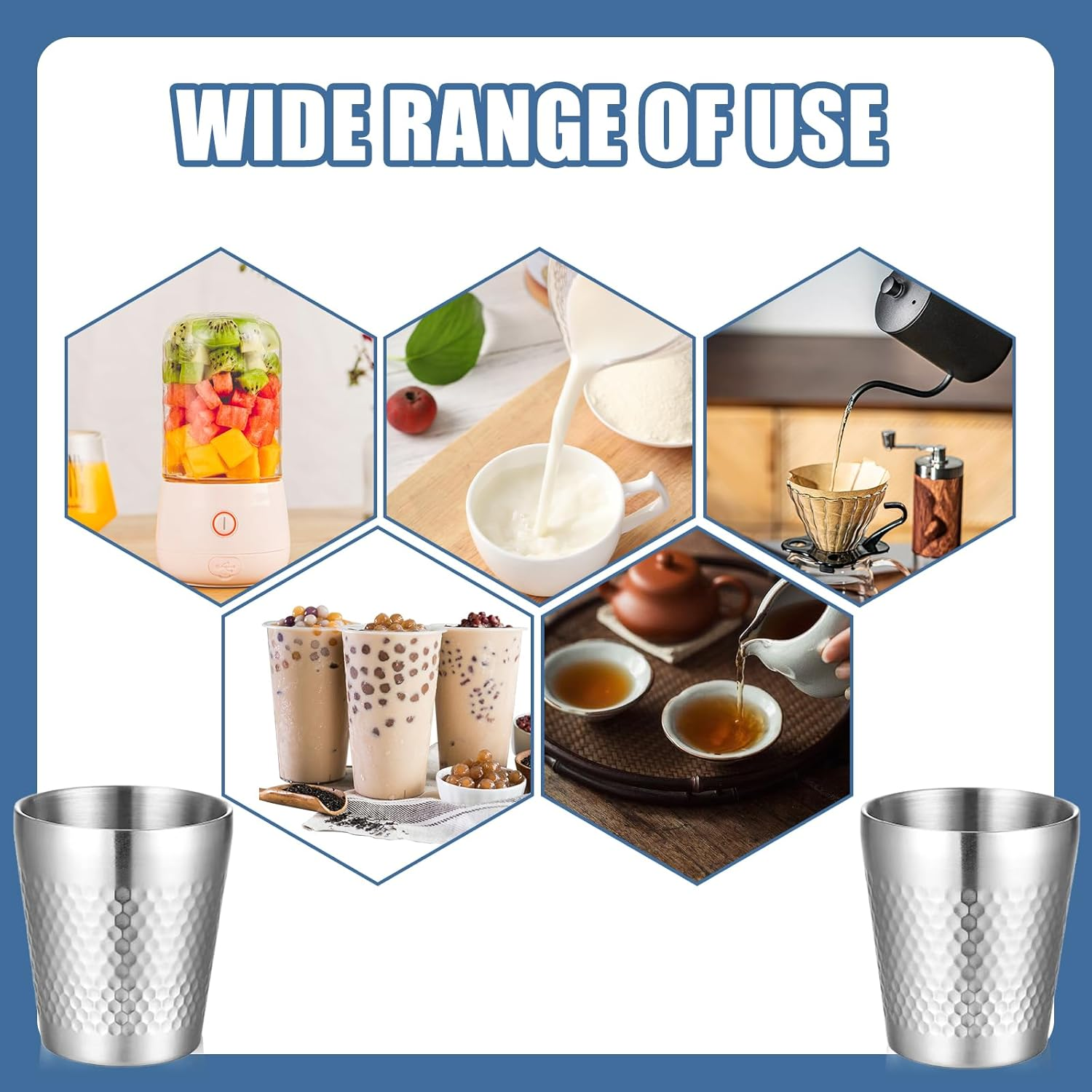 300 Ml Set of 5 Double-Walled Stainless Steel Cups, Stainless Steel Cup Made of 304, Camping Mug, Metal Cup for Camping, Picnic, Hiking image number 4