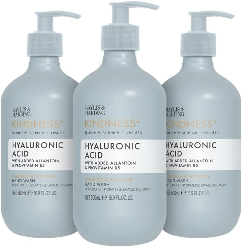 Baylis & Harding Kindness + Plant Hyaluronic Acid, Pear & Orange Blossom Fragrance, 500 Ml Cleanse & Hydrate Hand Wash (Pack of 3) - Vegan Friendly