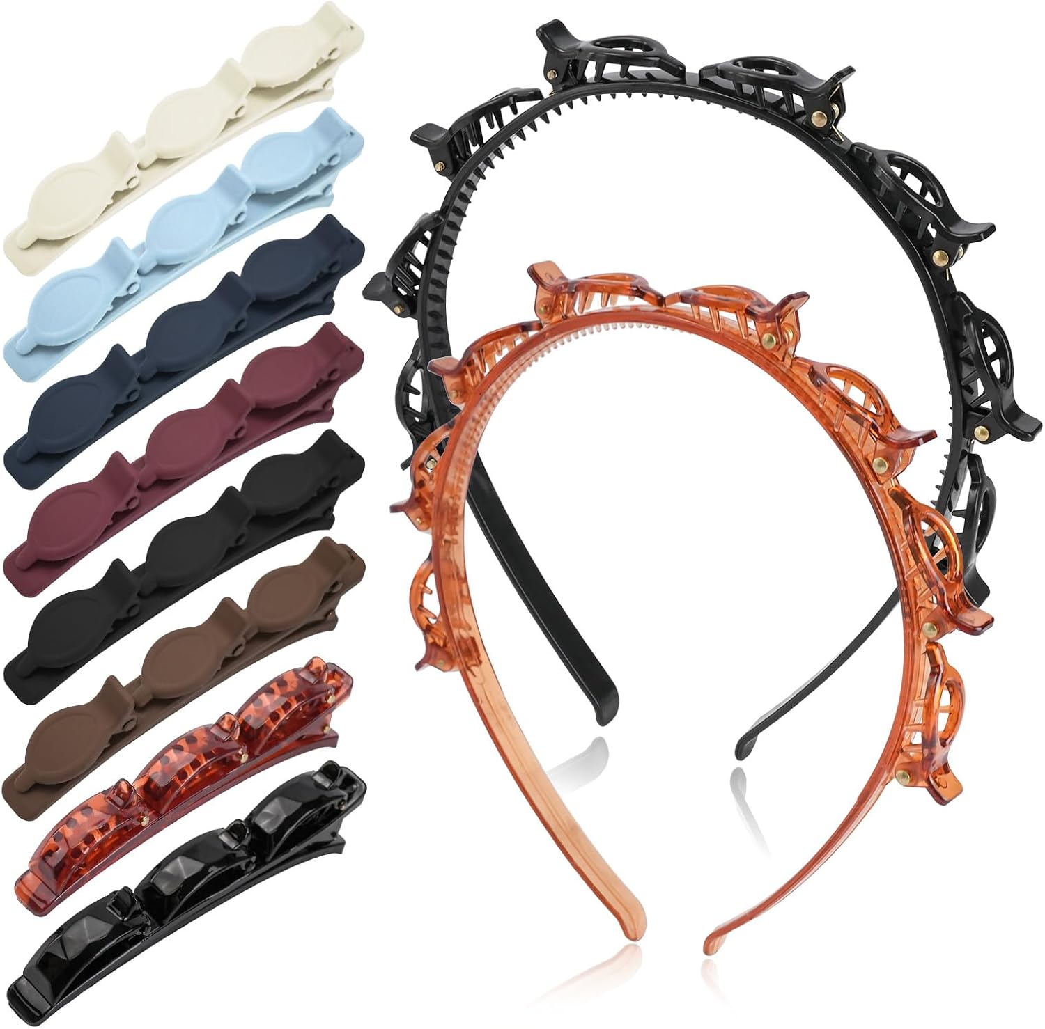 WATUNID Set of 2 Headband with Clips, 8 Pieces Colour Hair Pins, Headband Girls with Clips, Double Layer Hairstyle Aid for Girls Women, Hair Holder, Hair Accessories, Hair Band (Black and Red) image number 1