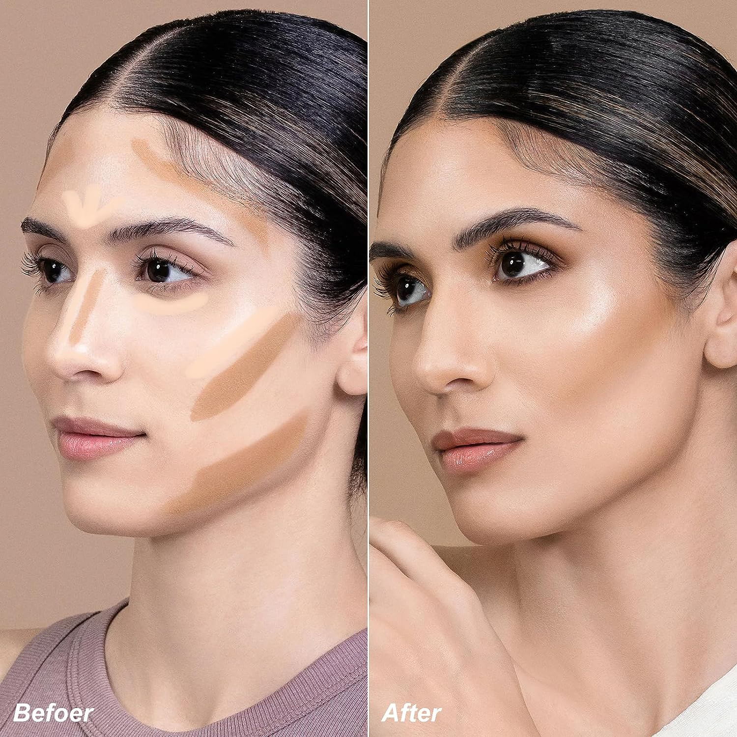 FOCALLURE 2 in 1 Cream Bronzer and Highlighter Stick,Non-Greasy & Non-Drying Contour Makeup Pencil,Easy to Create a Natural Matte Finishing with Highly Formula,Long Lasting & Waterproof Face Brighten Make up Pen,Deep