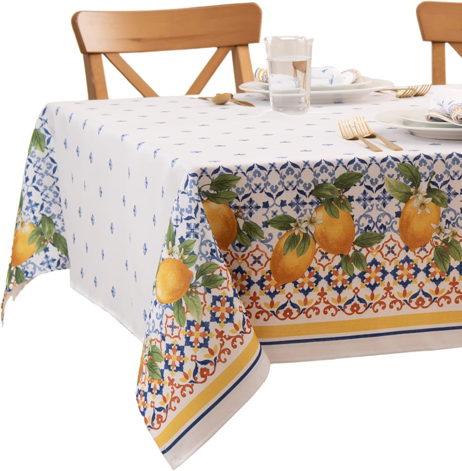 Elrene Home Fashions Capri Lemon Double-Bordered Mediterranean Fabric Tablecloth, Rectangle, 60 Inches X 84 Inches image number 2