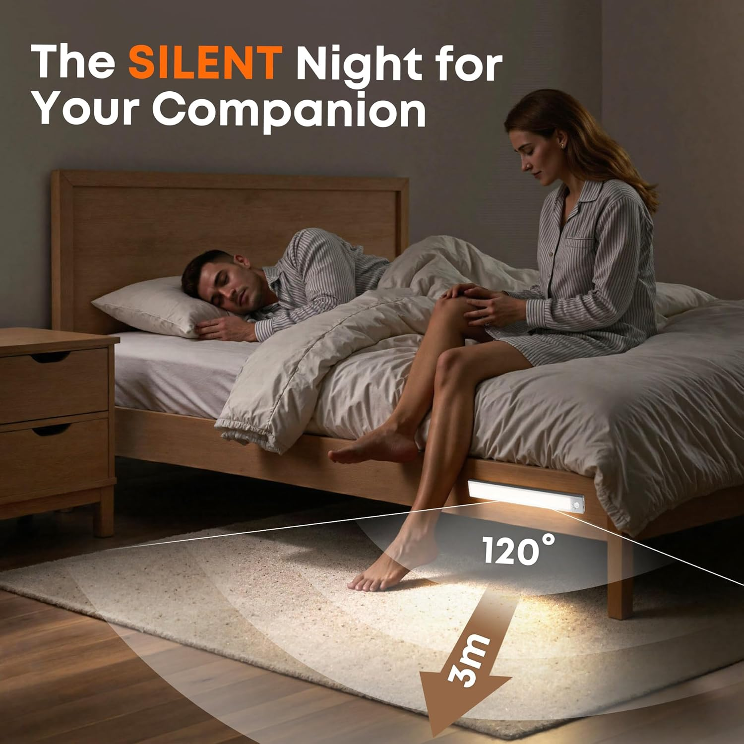 LROLTEF Cabinet Lighting LED Lamp with Motion Sensor - 21 Cm 1500 Mah 6500 K 4000 K 3000 K 3 Colour Temperatures Dimmable Under-Unit Light Kitchen Light Stair Light Rechargeable Magnetic with Sensor