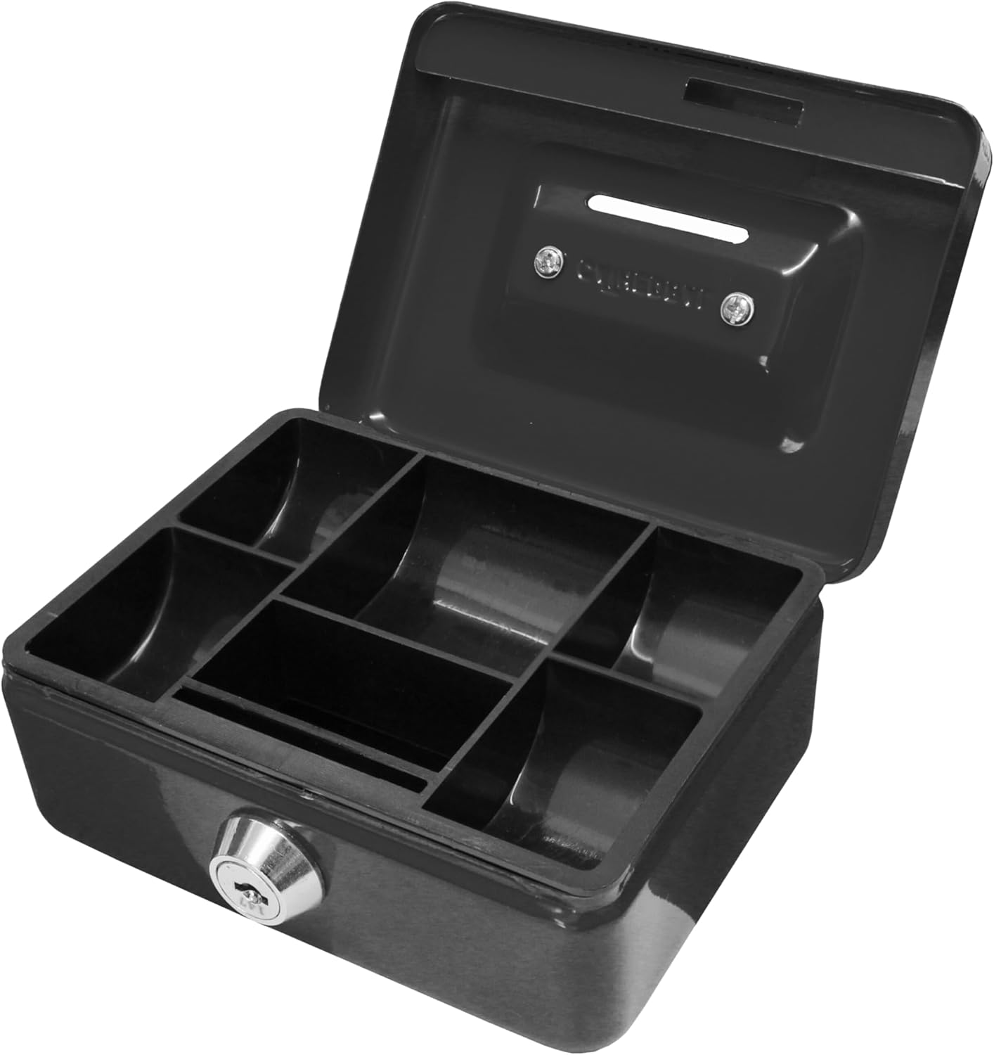 Cathedral Products Key Lockable Cash Box with Lift Out 6 Compartment Coin Tray - 6 Inch - Pink