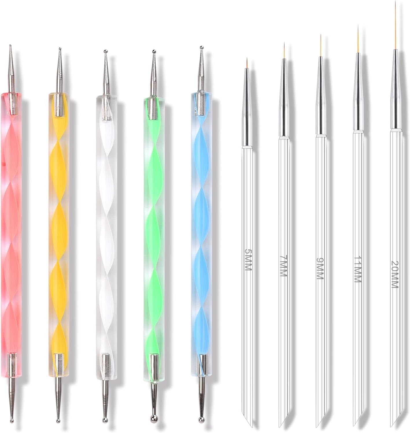 10Pcs Nail Dotting Tools Set,Dual-Ended Dotting Pens & Detail Liner Brushes for DIY Nail Art, Striping, Painting | Professional Manicure Kit for Women & Beginners