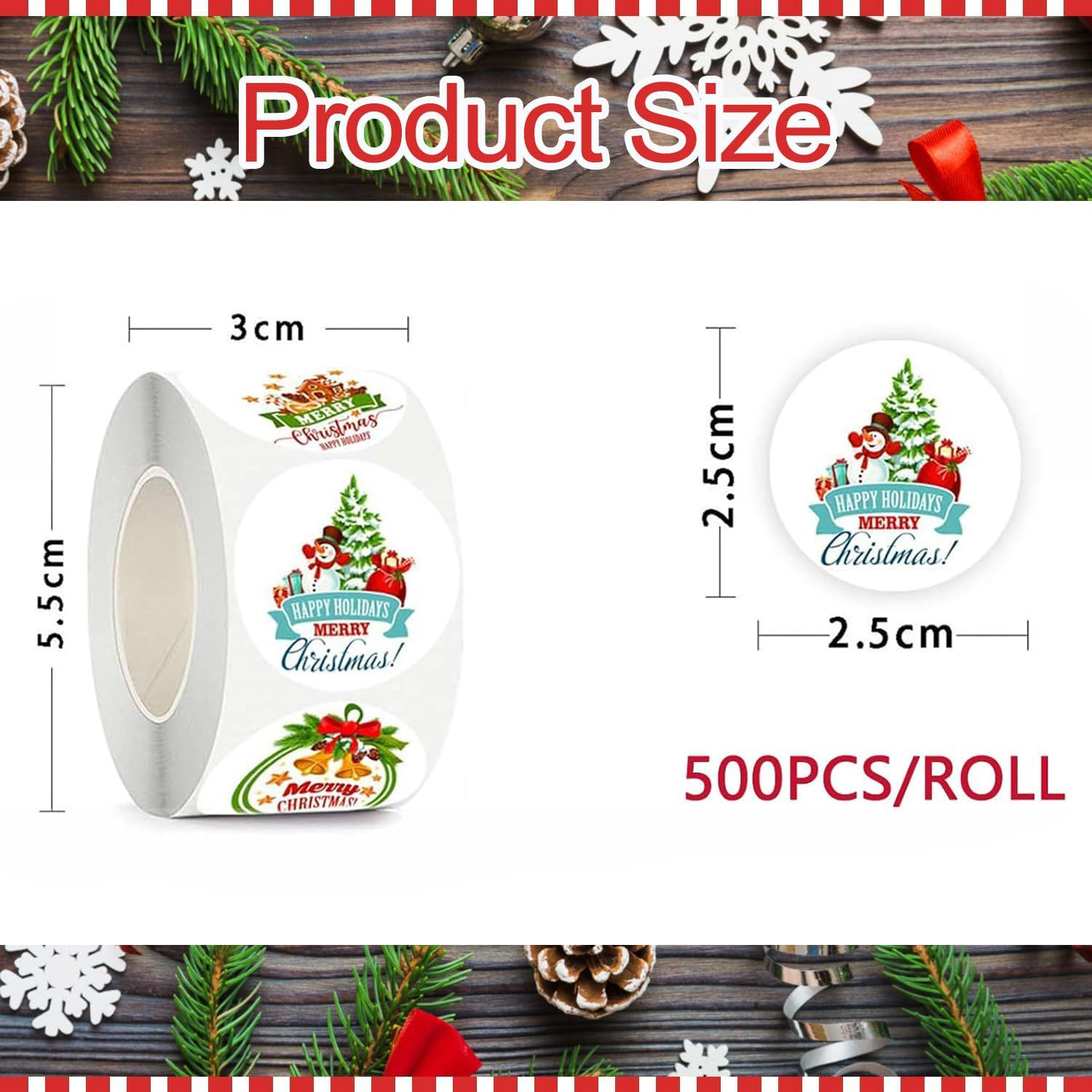 500 Sheets Merry Christmas Sticker Label Roll 1 Inch 8 Designs Circular Holiday Labels for Gift Wrappingenvelope Sealing, Cards & Festive Decorations image number 4
