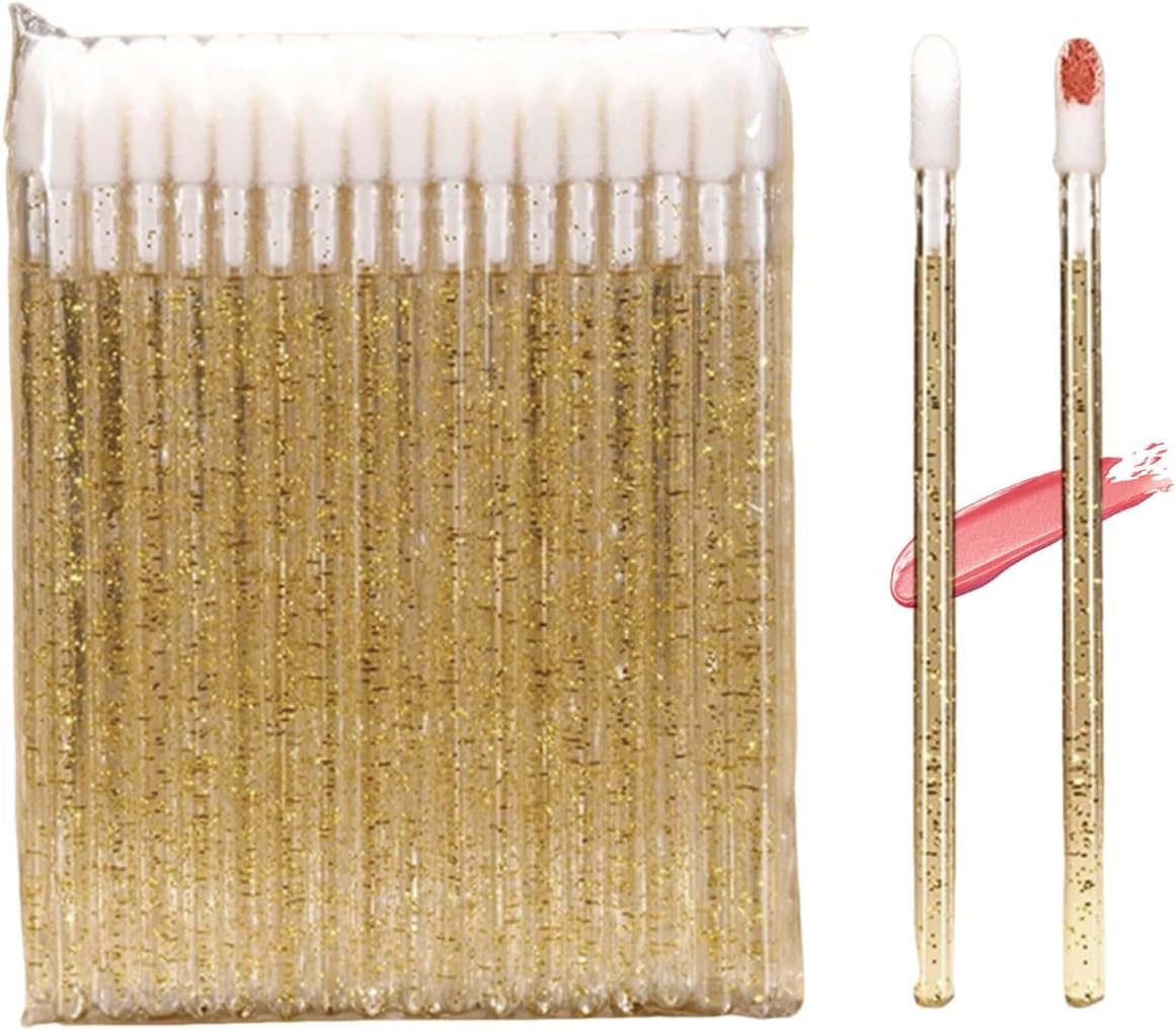 50PCS Disposable Crystal Lip Brushes - Premium Pink Lip Gloss Applicator Wands with Soft Cotton Tips, Portable Makeup Tools for Lipstick/Gloss Application