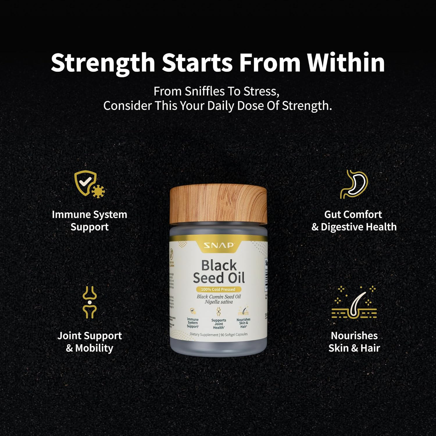 SNAP Black Seed Oil, 100 Percent Cold Pressed Black Cumin Seed Oil, 90 Softgel Capsules