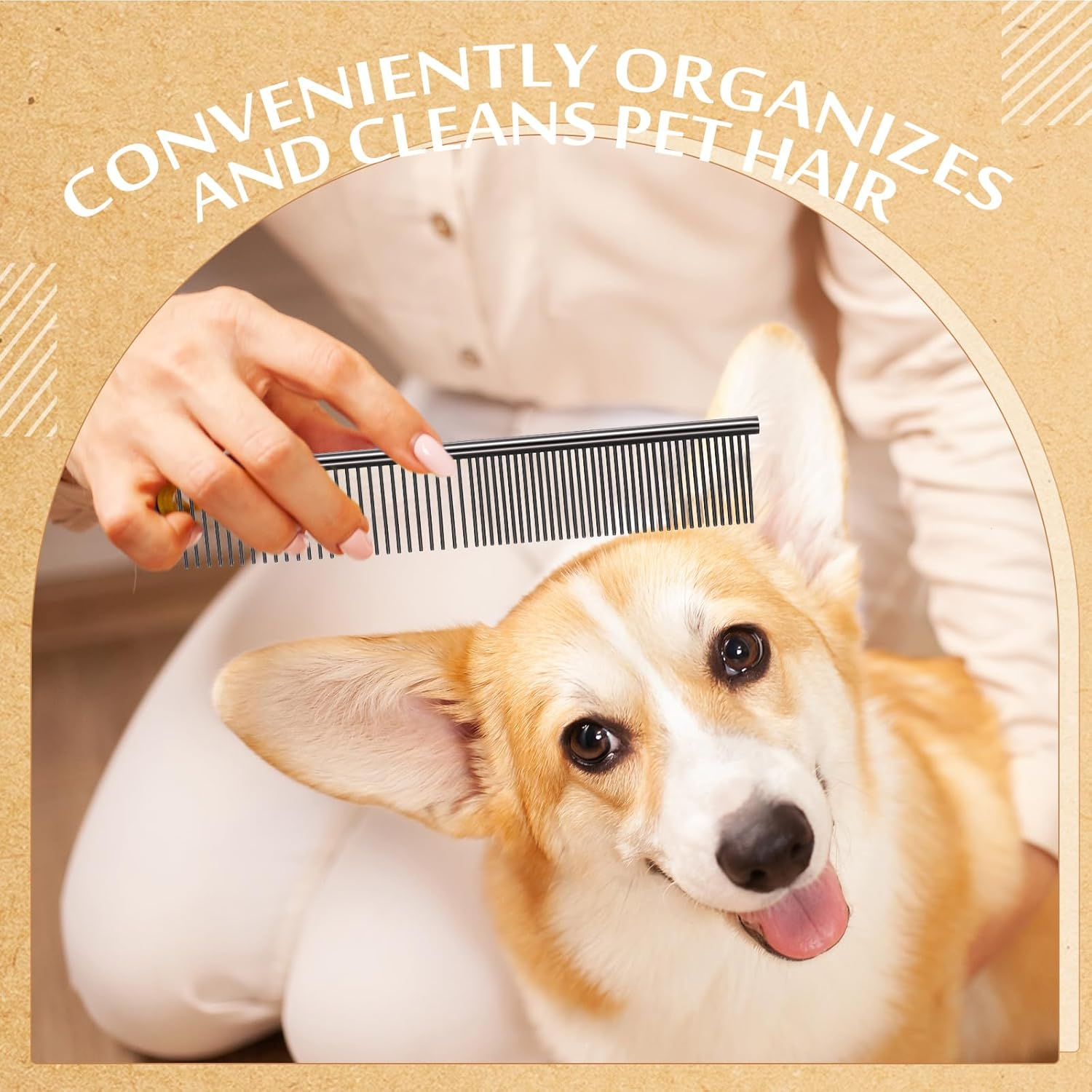 Boao Stainless Steel Pet Comb Pet Grooming Comb Rounded Teeth Dog Comb for Large, Medium and Small Dogs and Cats with Tangled Short/Long Hair (19 X 3.3 Cm) image number 3