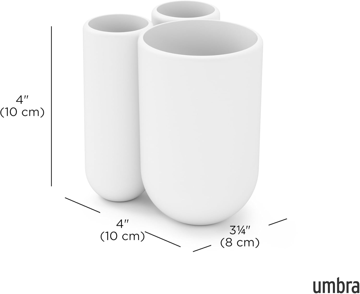 Umbra Touch Toothbrush Toothpaste Modern Bathroom Storage Organizer Holders Stand Rack with Multi-Functional 3 Slots and Dividers-Doesn'T Wobble or Fall Over, 3 &frac12; X 3 X 4 Inches, White Bath image number 3
