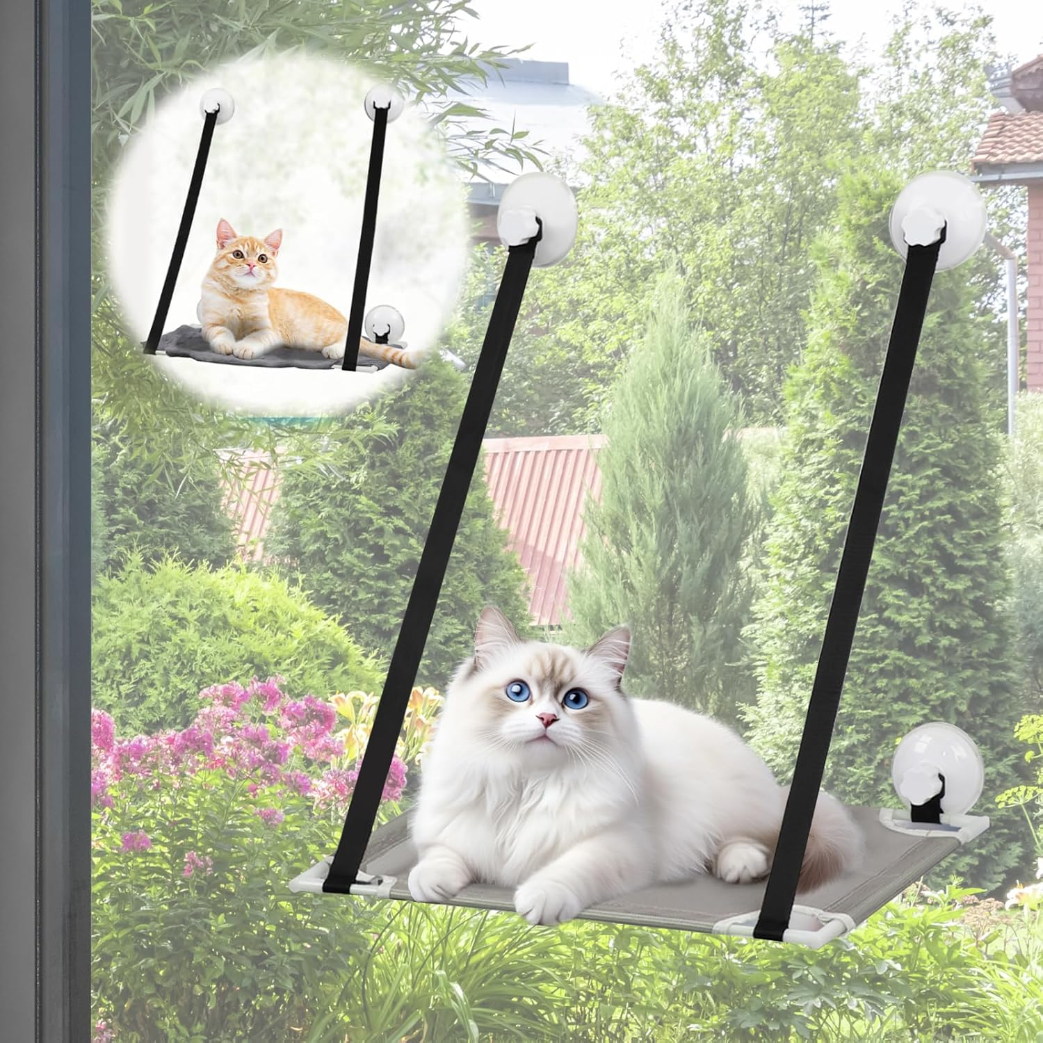 Cat Hammocks Window, Window Mounted Cat Basking Hammock, Sunny Seat Window Cat Perches with 4 Upgrade Strong Suction Cups Holds up to 22Lbs, Cat Window Sill Bed for Glass to Space Saving image number 6