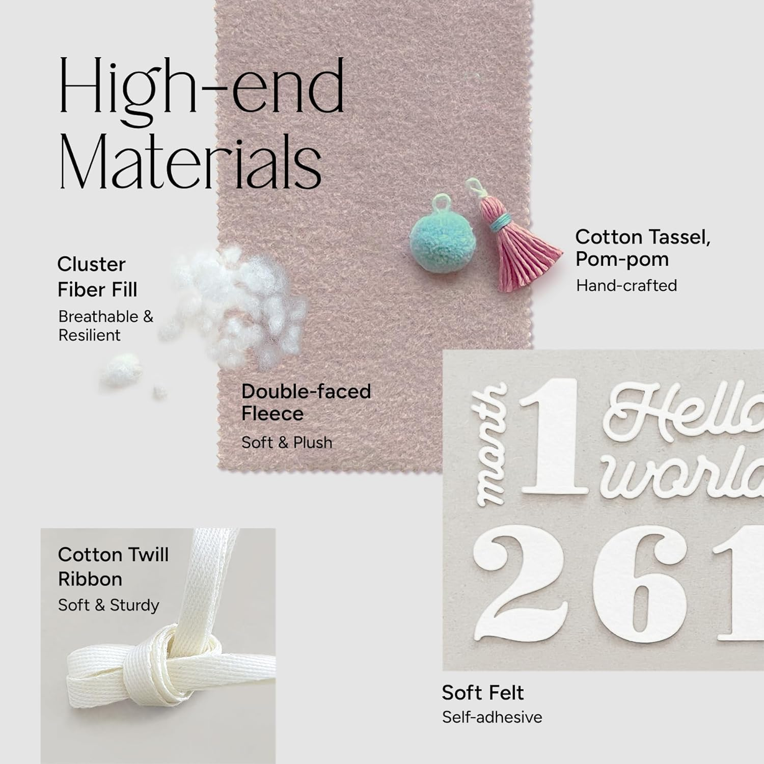 Balloon Baby Monthly Milestone Marker Signs, Photo Prop for Photoshoot | Stuffed Plush Balloon, Tassel, Pompom | Birth Announcement, Gender Neutral Baby Shower, Newborn Gift Set (Dusty Pink) - Dusty Pink image number 5