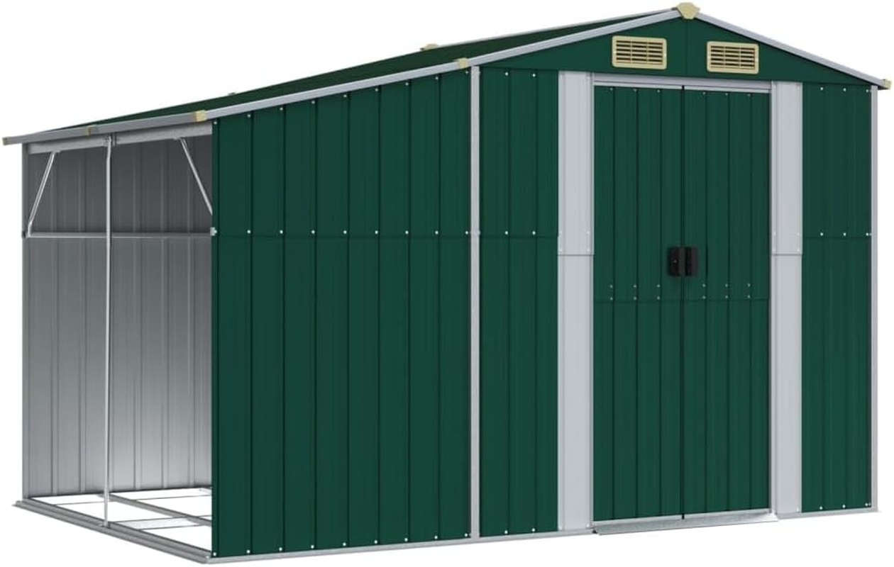 Vidaxl Garden Shed in Anthracite &ndash; Galvanised Steel Outdoor Storage with Air Vents, Sloping Roof, Firewood Stand and Convenient Handles