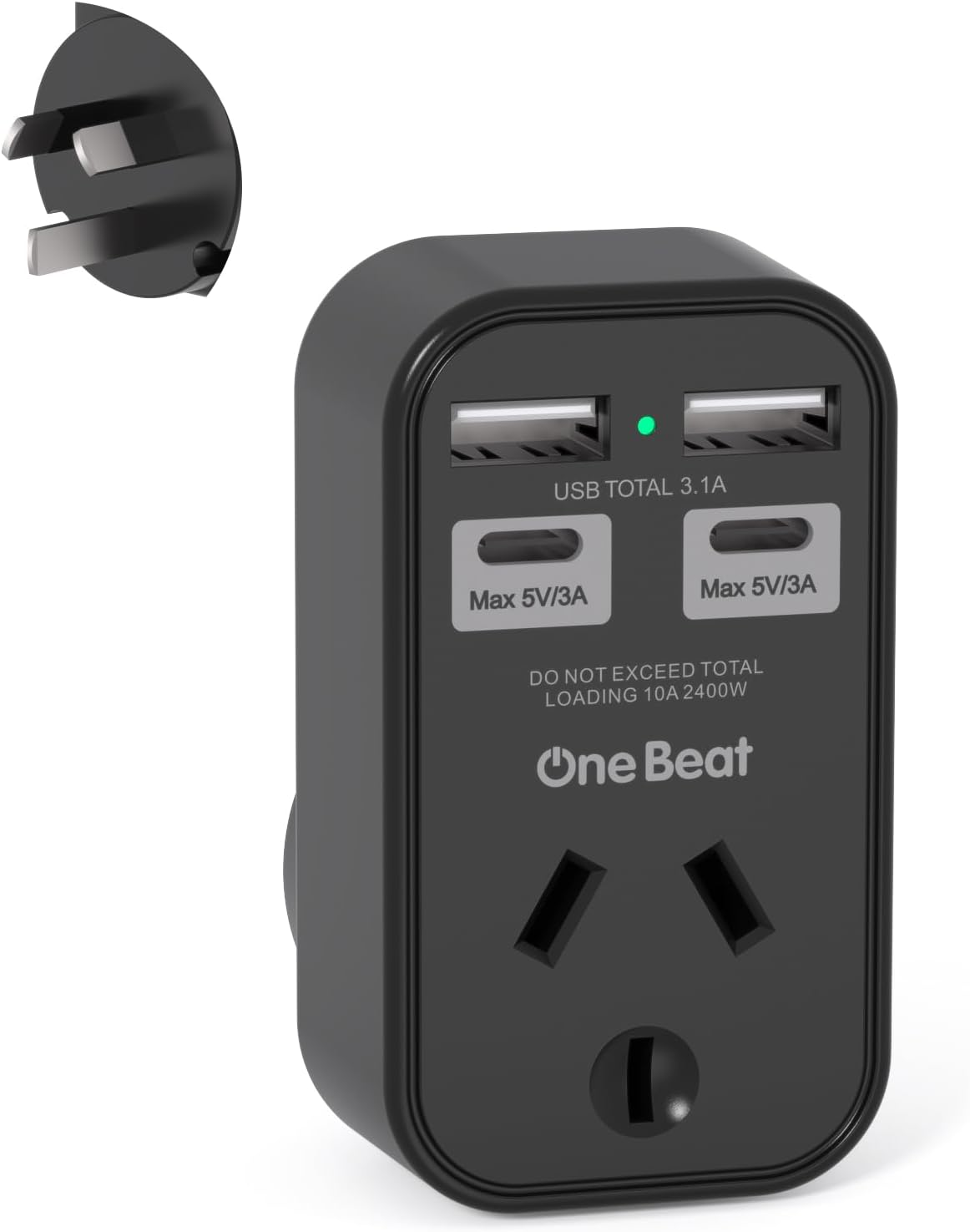 One Beat Power Board,Power Strip with 4 USB Ports(2 Usb-C),No Cord Extension Cord,Travel Power Plug,Travel Adapter Wall Plug,Cruise Essentials for Home,Office,Bedroom(Type I)-Black image number 6