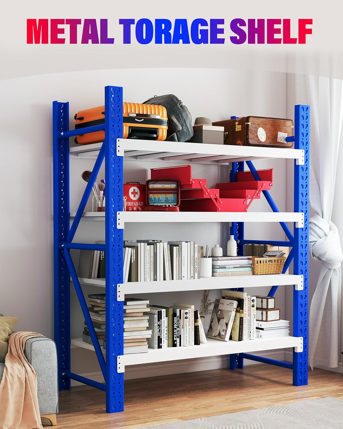 1.2M X 1.8M Heavy Duty Metal Shelving System (Blue and White) image number 2