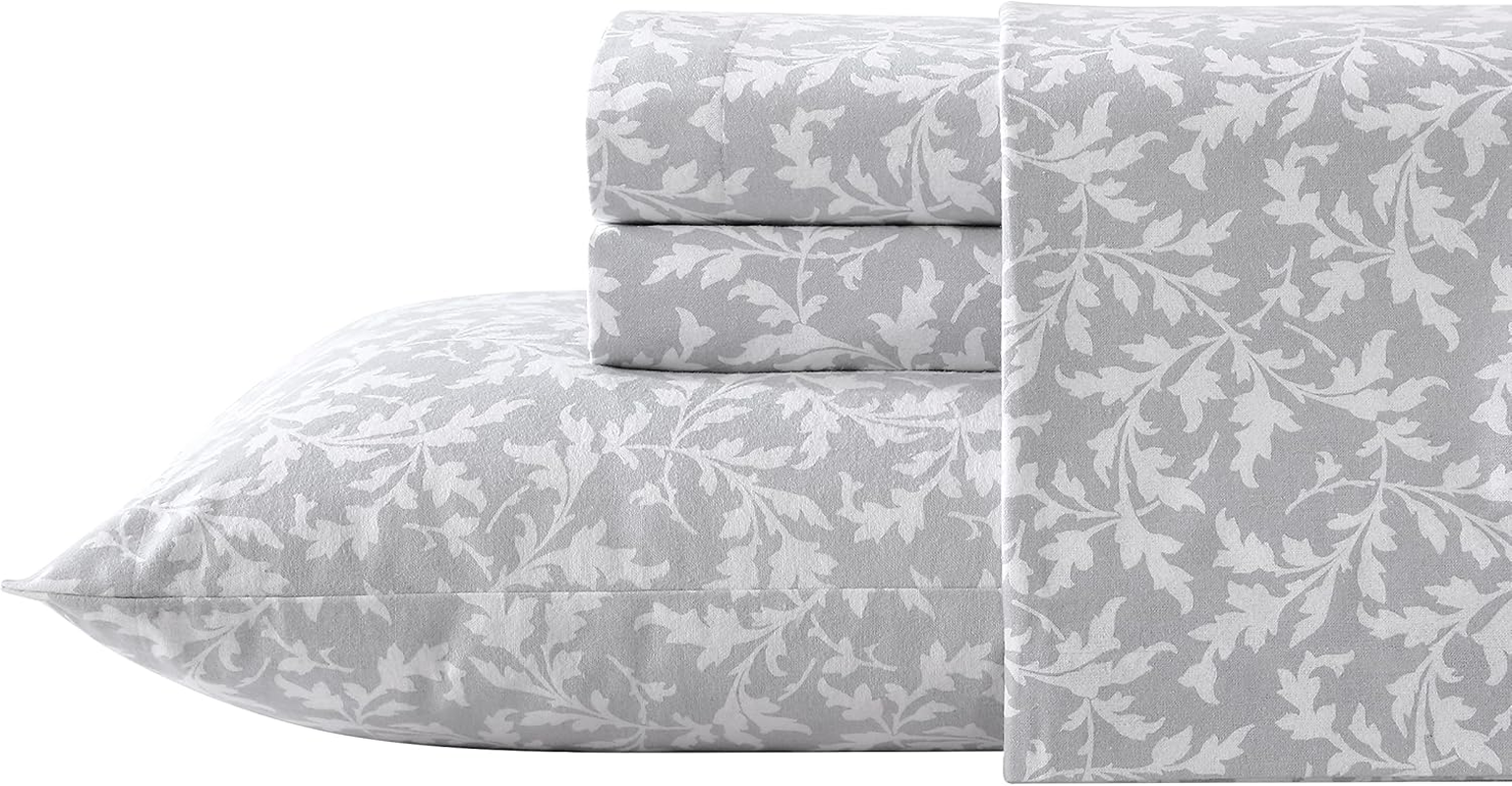 Laura Ashley - Full Sheet Set, Cotton Flannel Bedding, Brushed for Extra Softness & Comfort (Crestwood Pastel Grey, Full) image number 1