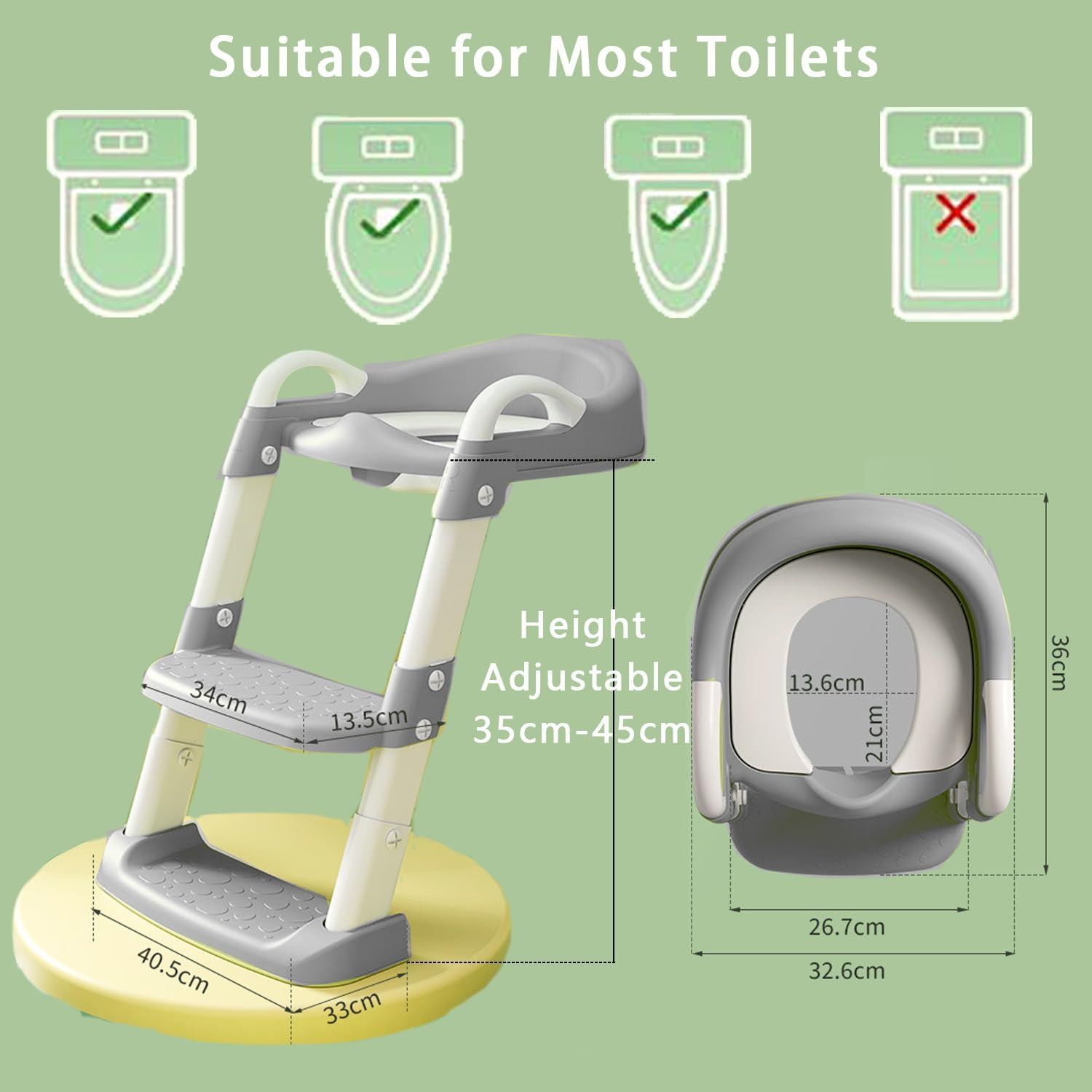Toilet Potty Training Seat with Step Stool Ladder, Comfortable Safe Potty Seat with Anti-Slip Pads Ladder for Kids Boys Girls Toddlers (Grey)