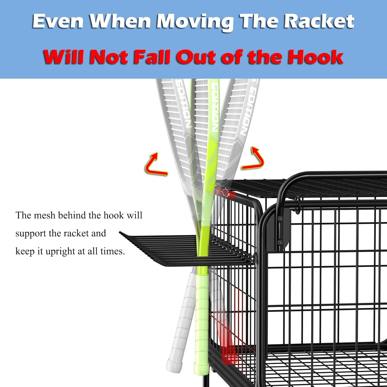 Ball Storage, Tennis Ball Cart for 350 Balls, Trolley Cart with Wheels Laundry Basket, Extra Large Utility Trolley for Storage Sport Equipments DIY Tools Toys Ball Hopper Tennis Racket image number 1