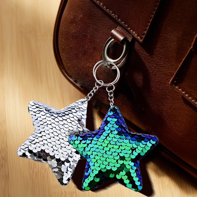 Rhinestone Sequins Star Keychains for Backpacks Handbag Glitter Charms for Purse Wallet Bling Keychain for Girls Women Stars image number 2