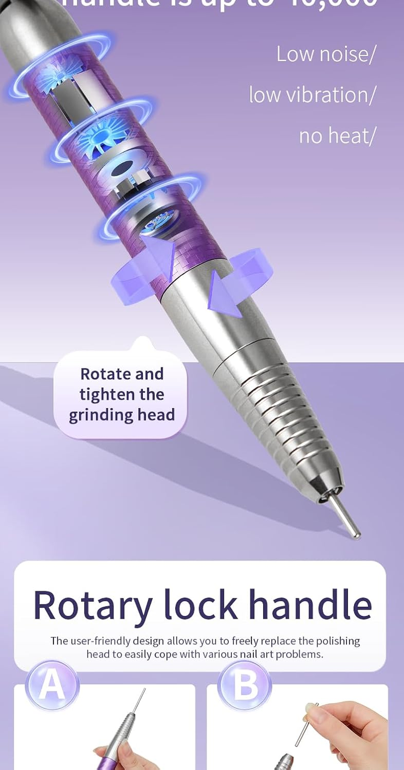 Ultra-Low Noise Brushless 40000RPM Electric Nail Drill Machine 85W Rechargeable Cordless Professional Home/Salon Nail Drill Machine image number 6