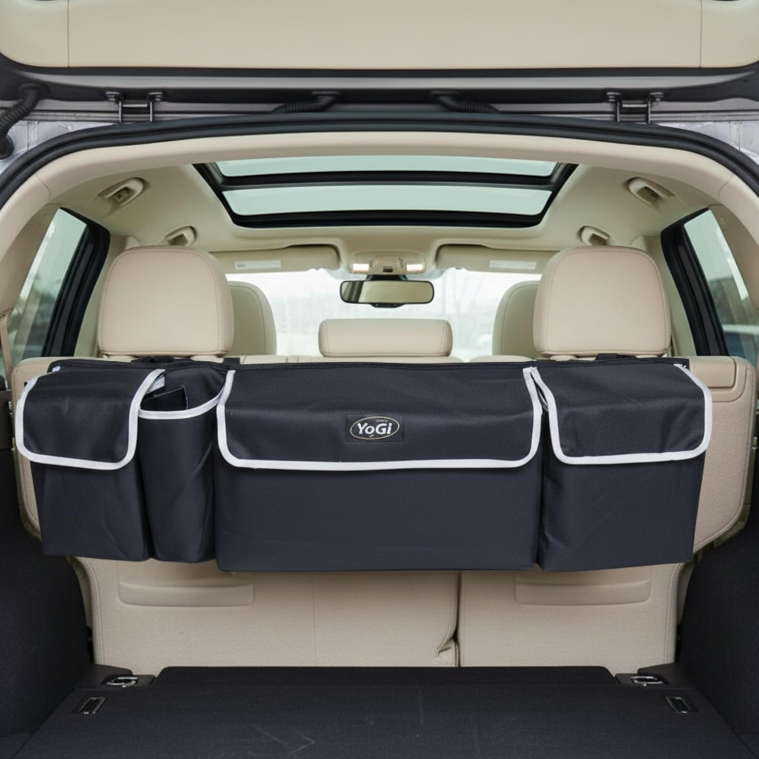 Car Trunk Organizer and Storage, Backseat Hanging Organizer for SUV, Truck, MPV, Waterproof, Collapsible Cargo Storage Bag with 4 Pockets, Car Interior Accessories for Men &Women, Free Trunk Floor image number 2