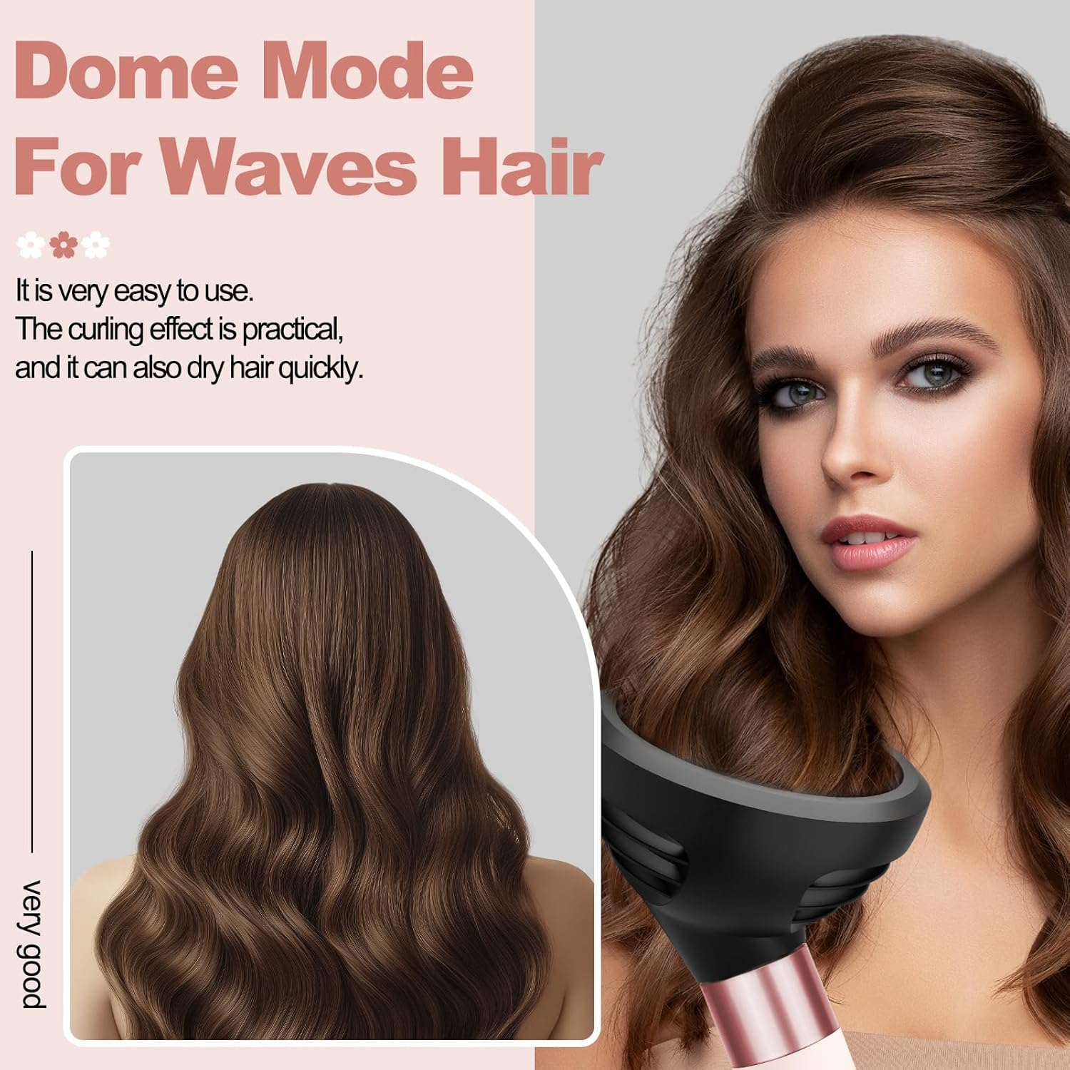 PUREGUST Wave and Curl Diffuser for Dyson Airwrap Black, Two Airflow Dome or Diffuse Modes for Airwrap HS01 HS05, Hair Diffuser Attachment to Enhance Curl Definition and Control Wavy Hairstyles image number 6