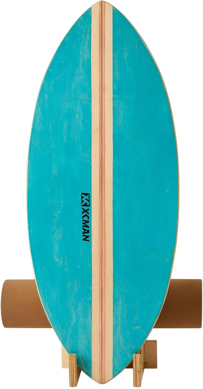 XCMAN Surf Balance Board Trainer with Roller Wooden Exercise Balancing Stability Trainer - Non Slip Surface for Adults Kids|Balance Board for Surfing,Snowboarding,Skateboarding,Hockey,Yoga Training