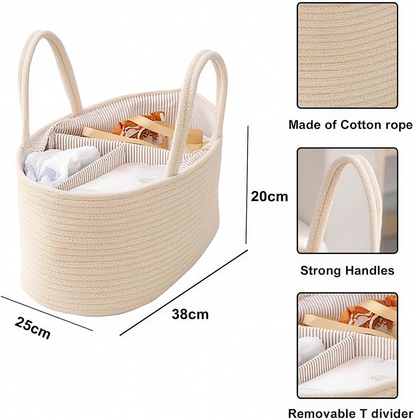 Diaper Caddy Organizer, Baby Storage Basket, Nursery Bin and Car Organizer for Diapers, Gift Basket for Baby Shower List or Newborn Essentials, Boys and Girls -(Beige) image number 4