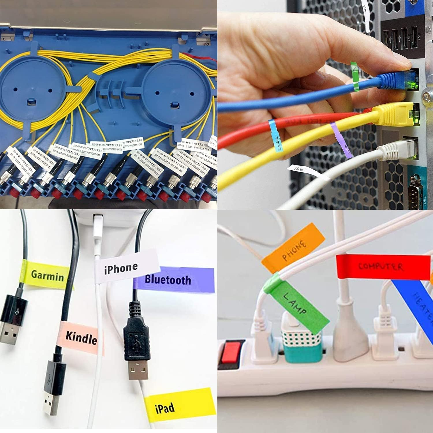 720Pcs Cable Labels, Betterjonny Self-Adhesive Cable Cord Labels 12 Colors Wire Identification Stickers Waterproof Marking Labels Write-On and Printable Name Tags for Identification and Organization image number 2