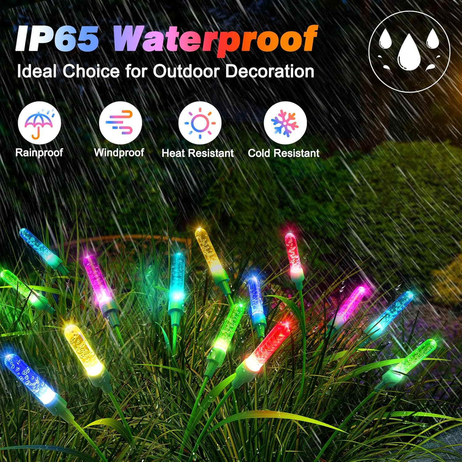 Bluefire 2 Pack Solar Garden Lights, 30 Inch Crystal Solar Reed Garden Lights with 12 Bulbs, Waterproof Outdoor Patio Light for Pathway Yard Walkway Patio Lawns Wedding Party(Multicolor) image number 4