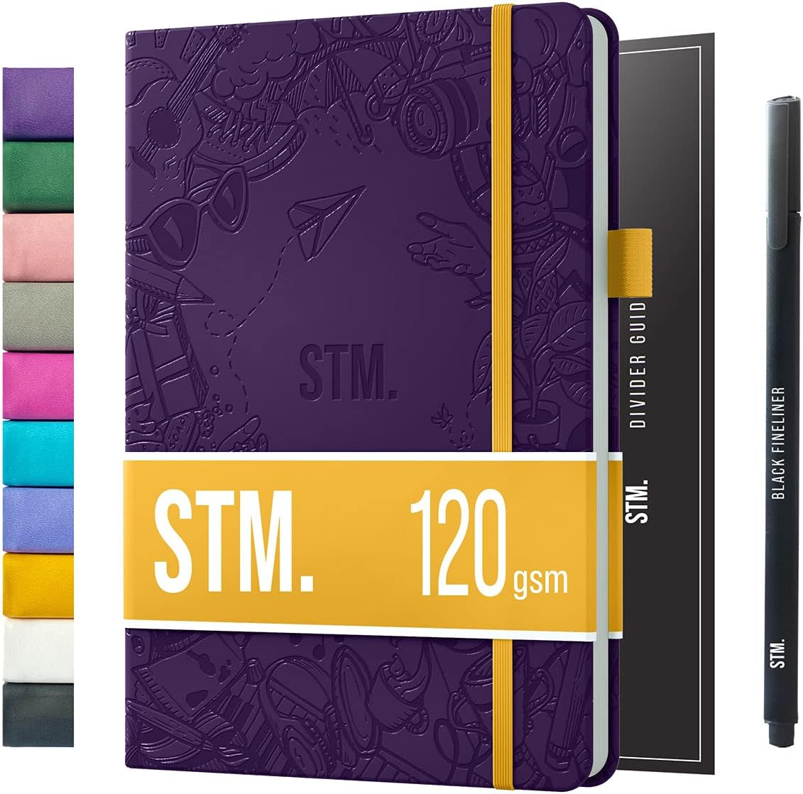 A5 Bullet Dotted Journal Notebook by STM | Thick Bleedproof 160Gsm Paper, 150 Pages | Lay Flat Vegan Leather Hardcover | 2 Bookmarks, Printed Page Numbers | Black Pen | 5.75 X 8.5 in | Bottle Green