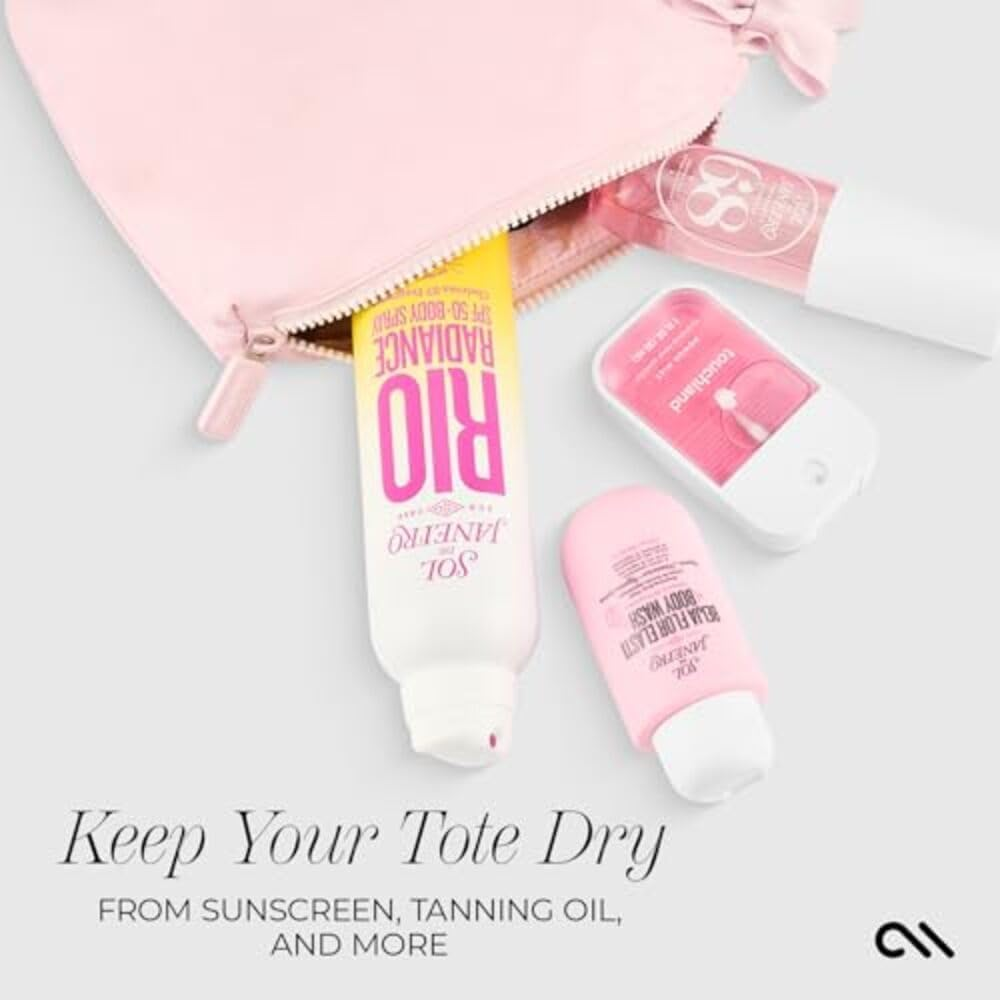 Case-Mate Essential Beach Bow Zip Pouch - Water-Proof Travel Bag for Toiletries & Beach Essentials - Perfect Small Cosmetic Bag for Secure Storage - Ballet Pink image number 4