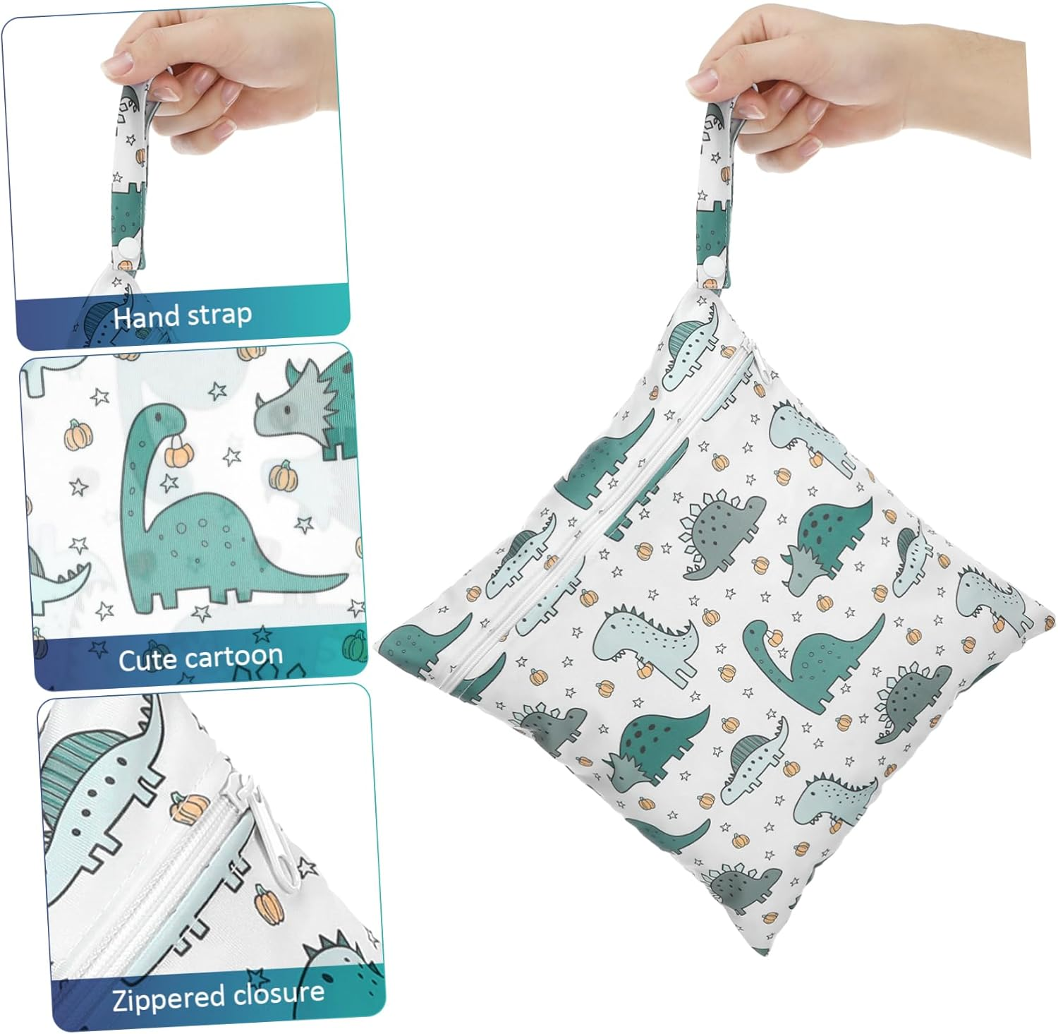 Toyvian 2Pcs Cartoon Diaper Storage Bags Reusable Wet Pouches for Wipes for Travel and Parents Ample Capacity Zipper Closure image number 2