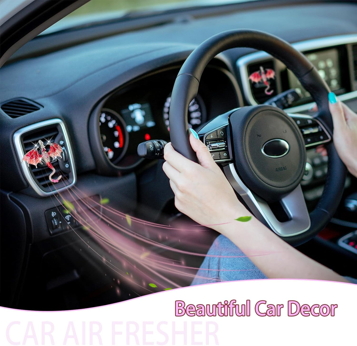 Red Car Accessories 2Pcs Bling Dragon Car Air Freshener Vent Clips Cute Alloy Red Enamel Wyvern Dragon Vent Clips Car Accessories Refillable Car Essential Oil Diffuser Goth Car Decor