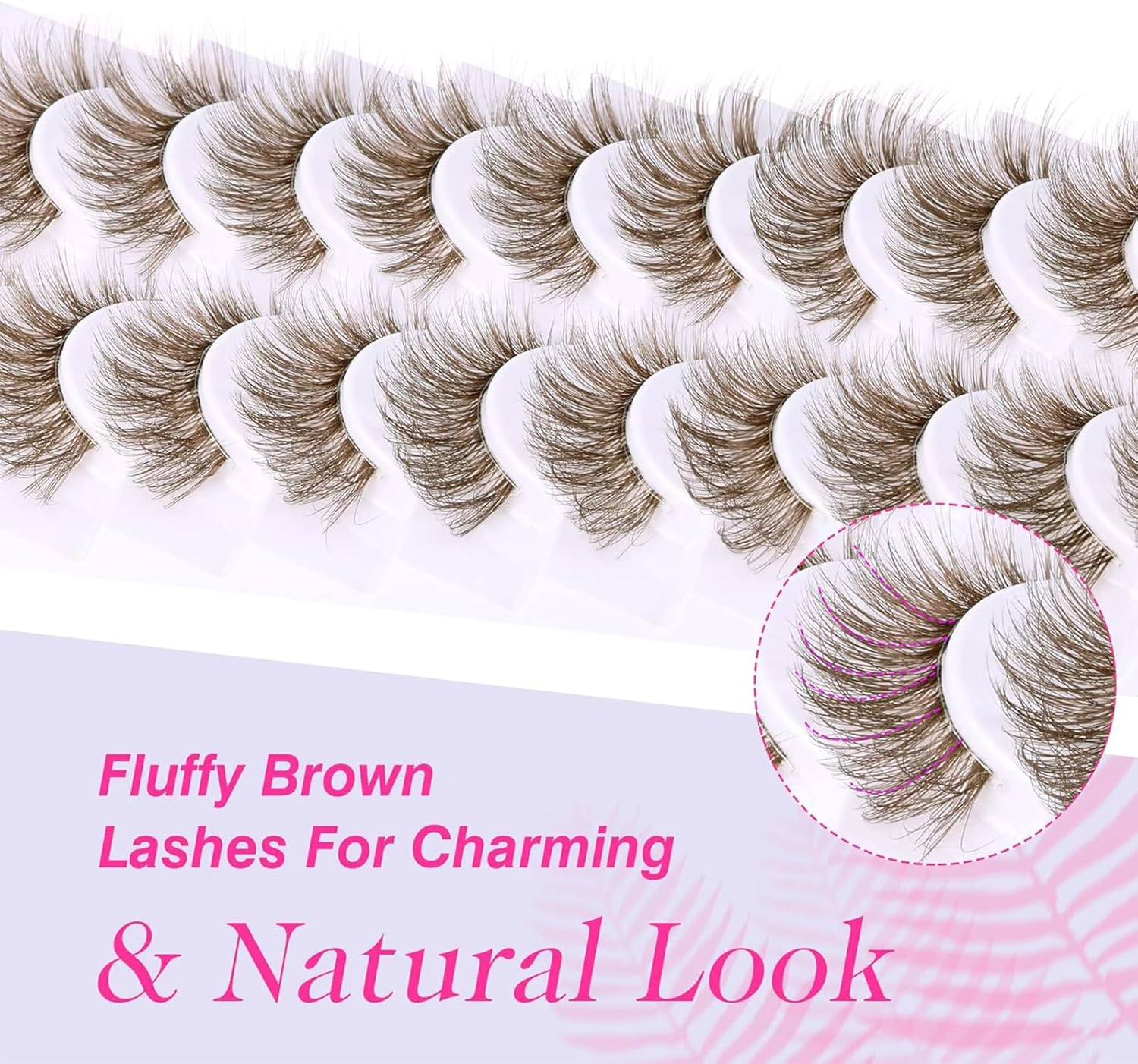 7 Pairs Natural Soft Eyelashes, Brown Curl Cat Eye Wispy, Clear Band Fluffy Strip Lashes, Fox Eye Long Volume Fake Eyelashes