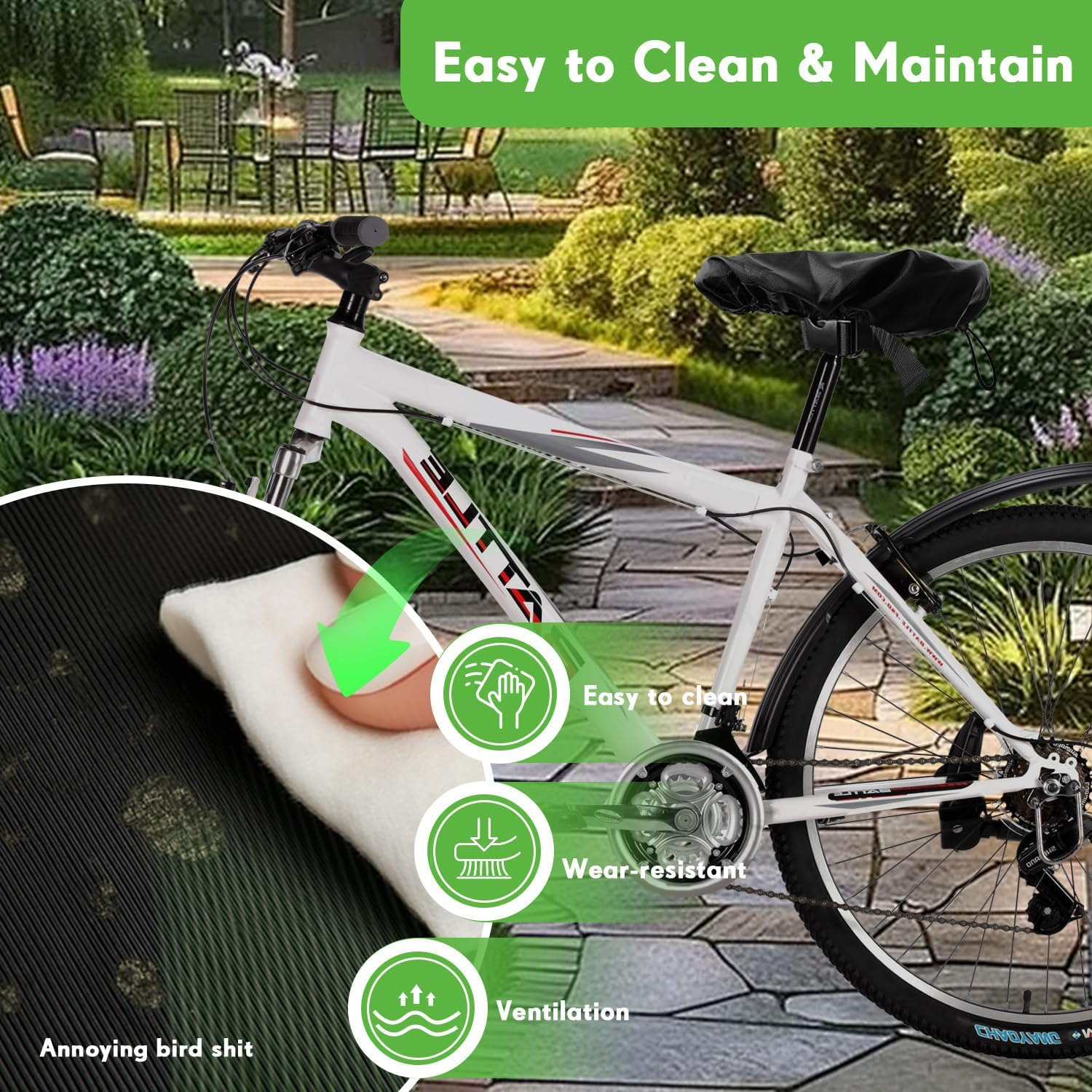 Waterproof Cover for Bicycle Saddle &ndash; 2 Pack Bike Seat Rain Cover, Bike Seat Cover Waterproof for Ebike, Road & Mountain Bicycle Seats, Rainproof Cushion Protector, 23X21Cm image number 6