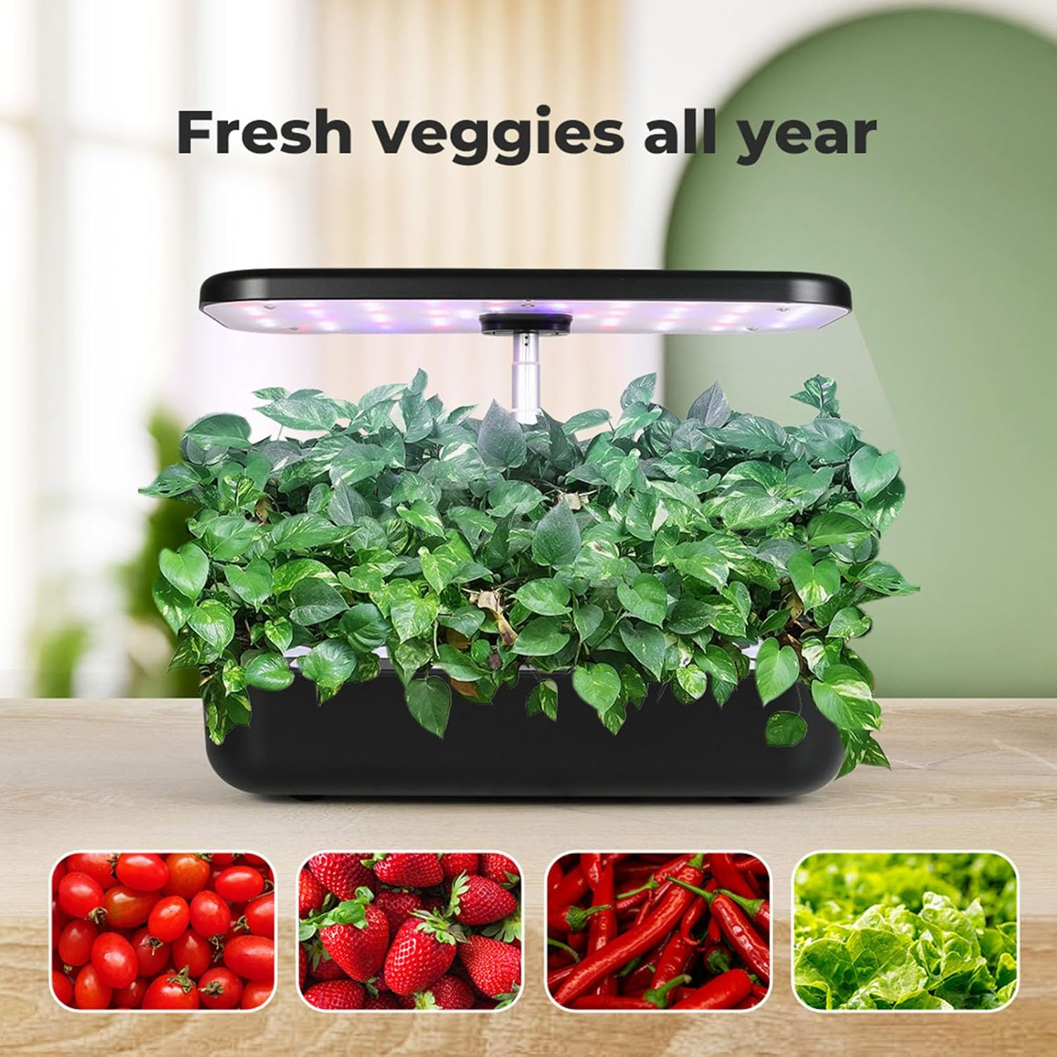 Hydroponics Growing System 12 Pots Indoor Garden with LED Grow Light,Smart Home Gardening Plants Automatic Timer Germination Kit with 3.5L Tank Water Pump,19-48Cm Growing Height Adjustable Black image number 5