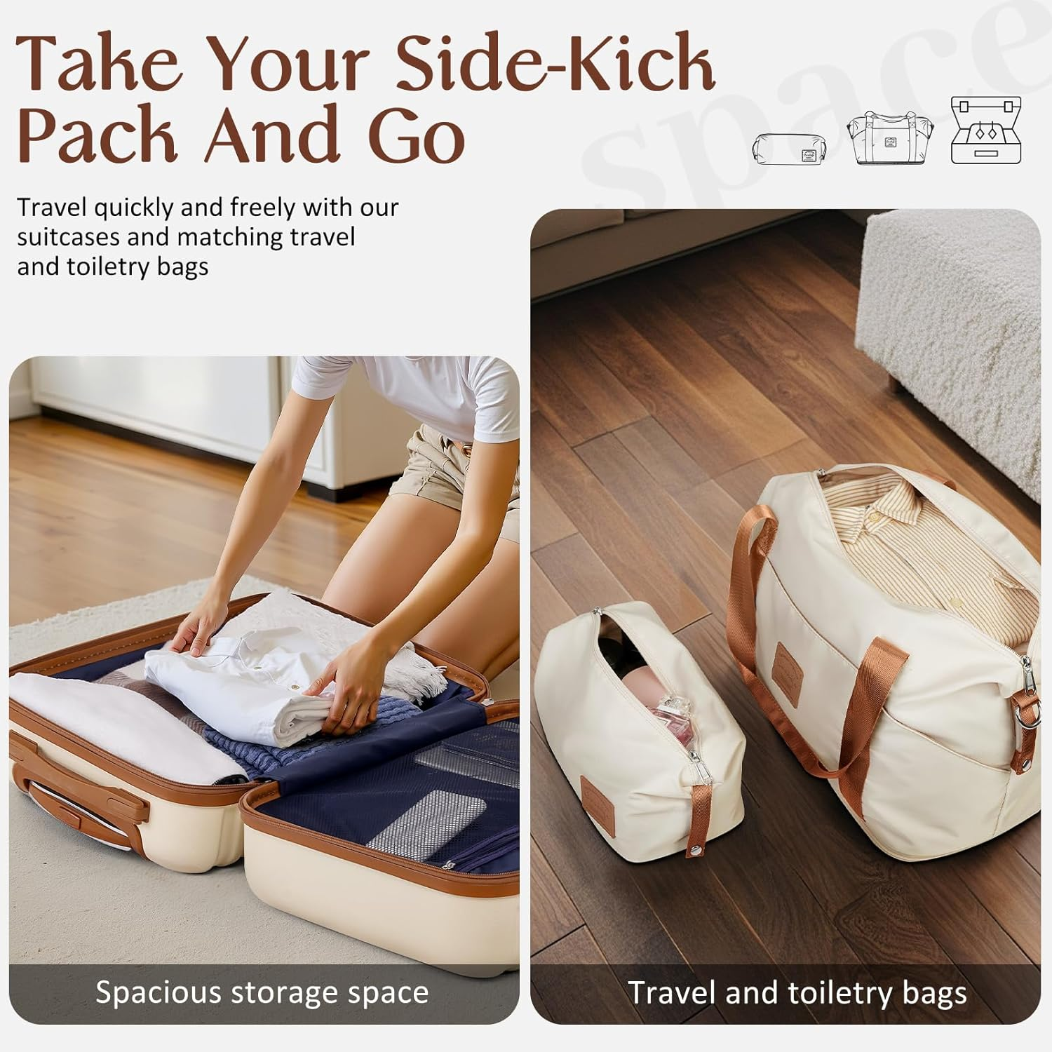 COOLIFE Suitcase Trolley Carry on Hand Cabin Luggage Hard Shell Travel Bag Lightweight the Suitcase Included 1Pcs Travel Bag and 1Pcs Toiletry Bag (Black, 5 Piece Set) image number 5