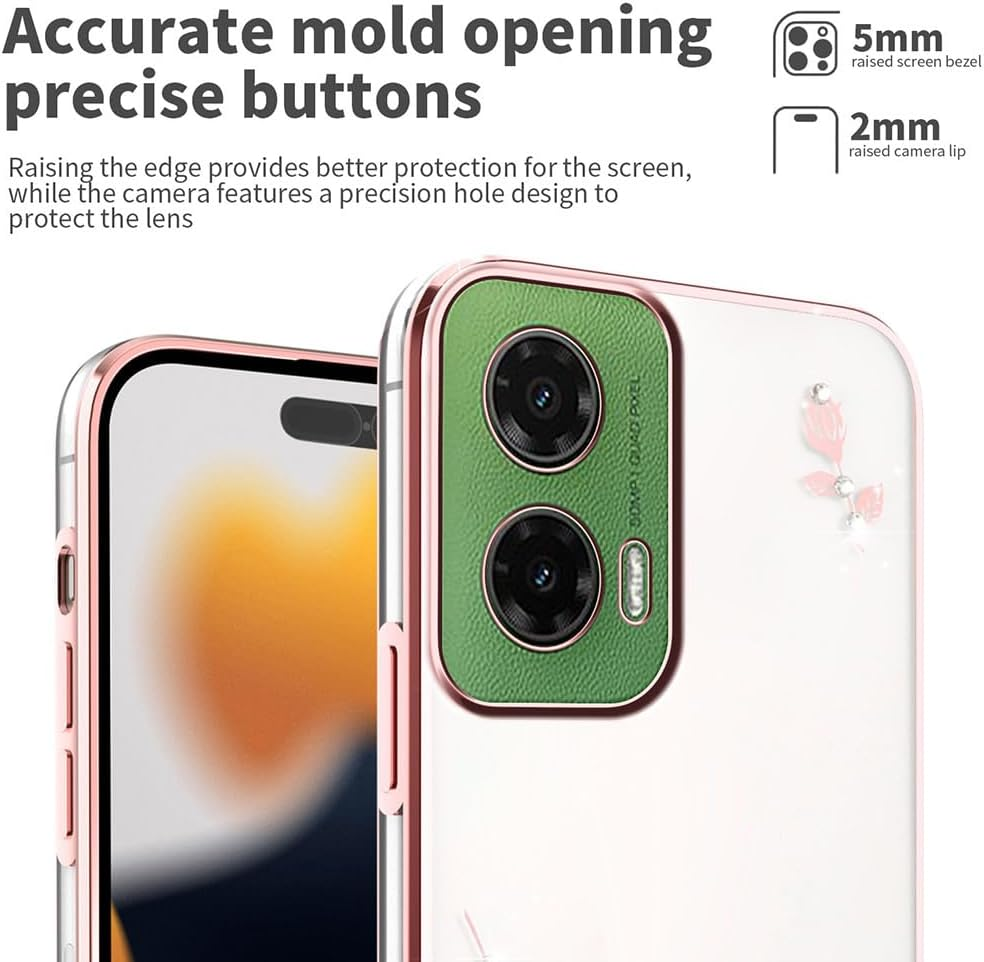 SEAHAI Case for Motorola Moto G35 5G, Cute Floral Flower Pattern Clear Girls Case Fashion Slim Soft Silicone TPU Bumper Ultra Thin Transparent Shockproof Cover - Pink