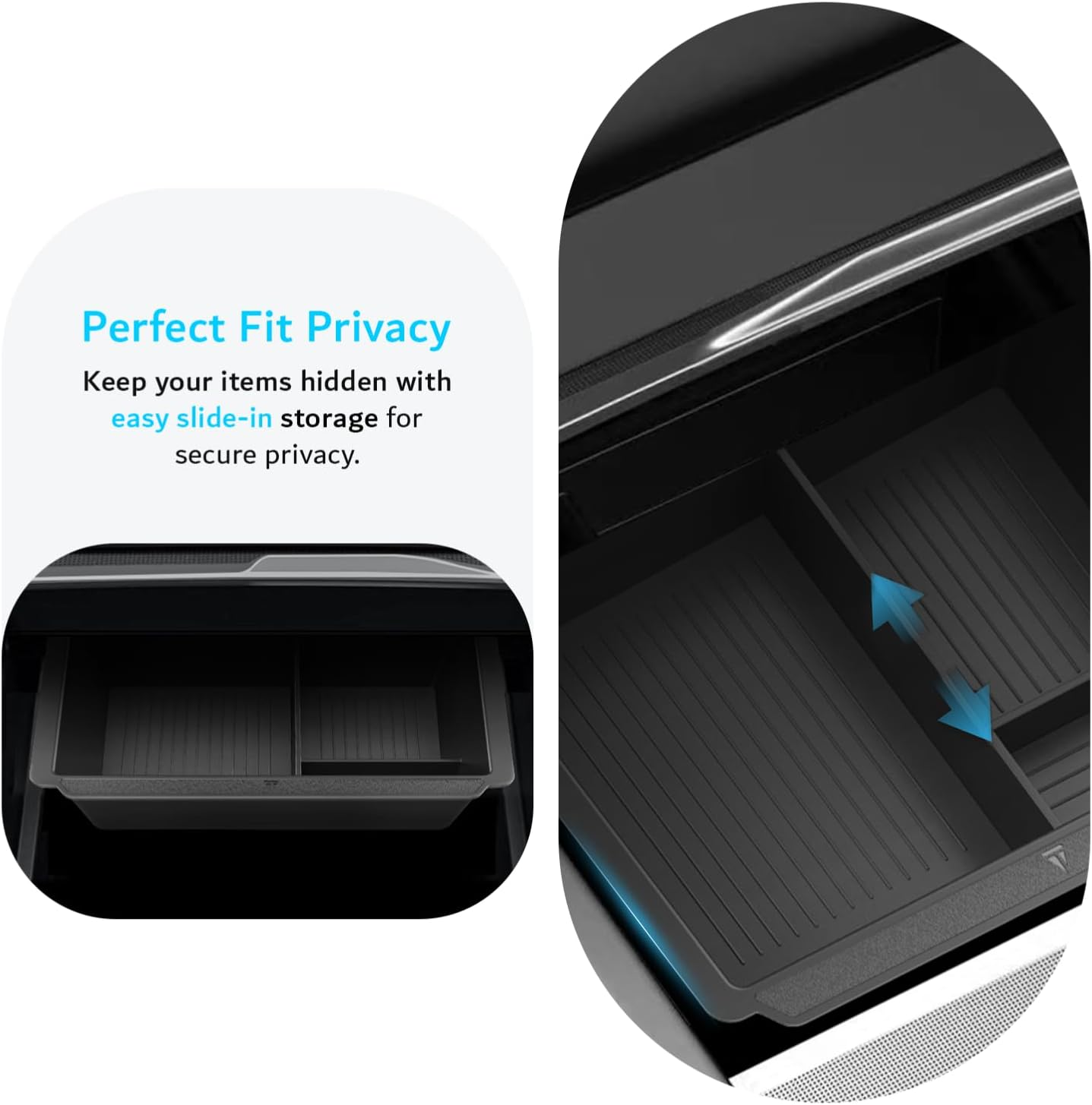 TUDIA Center Console Organizer Tray Designed for Tesla Model 3 2025/2024 (Highland) & Model Y 2025/2026 (Juniper) - [NOT Compatible with Model 3 2021-2023] Slide Storage with Silicone Lining (Black) image number 1