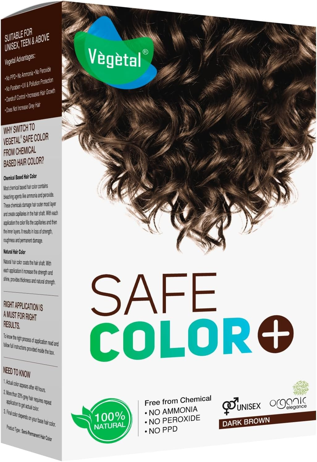 Vegetal Safe Hair Color -Soft Black 100Gm - Certified Organic Chemical and Allergy Free Bio Natural Hair Color with No Ammonia Formula for Men & Women