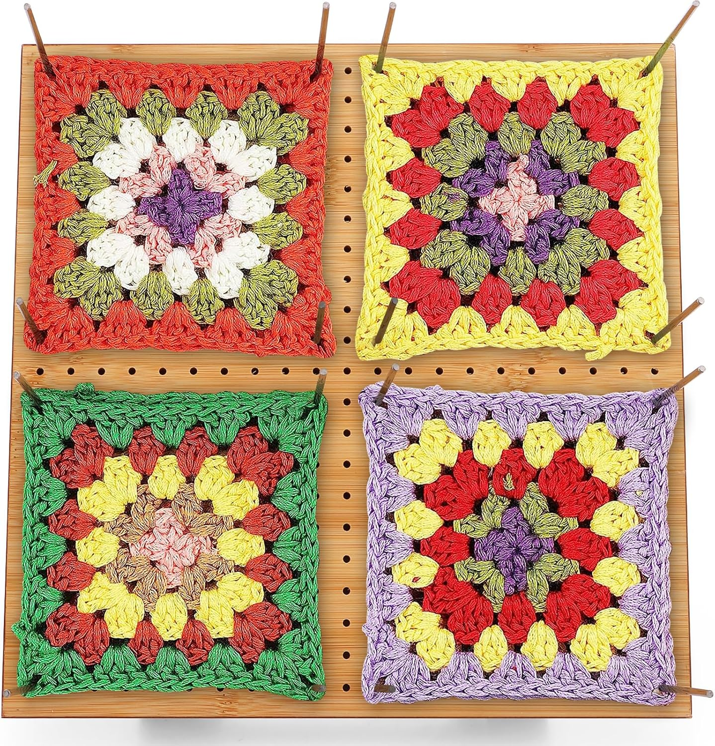 Abizarch 11.4Inch Crochet Blocking Board with 20 Steel Rod,Bamboo Wooden Blocking Board with Adjustable Stand,Granny Square Blocking Board for Beginner Knitting Lover Crocheting image number 2