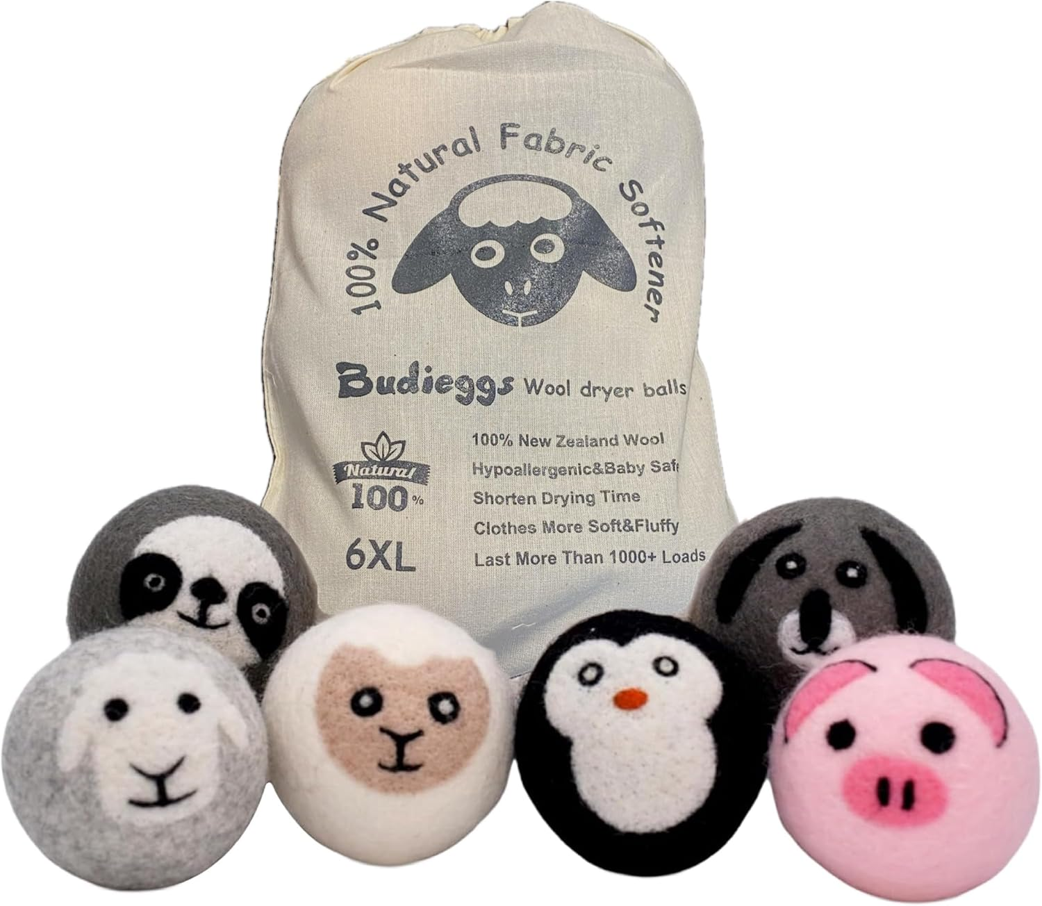 Wool Dryer Balls XL (6 Pack) &ndash; Eco-Friendly Reusable Laundry Balls, Softens Naturally & Reduces Drying Time with Storage Bag image number 1