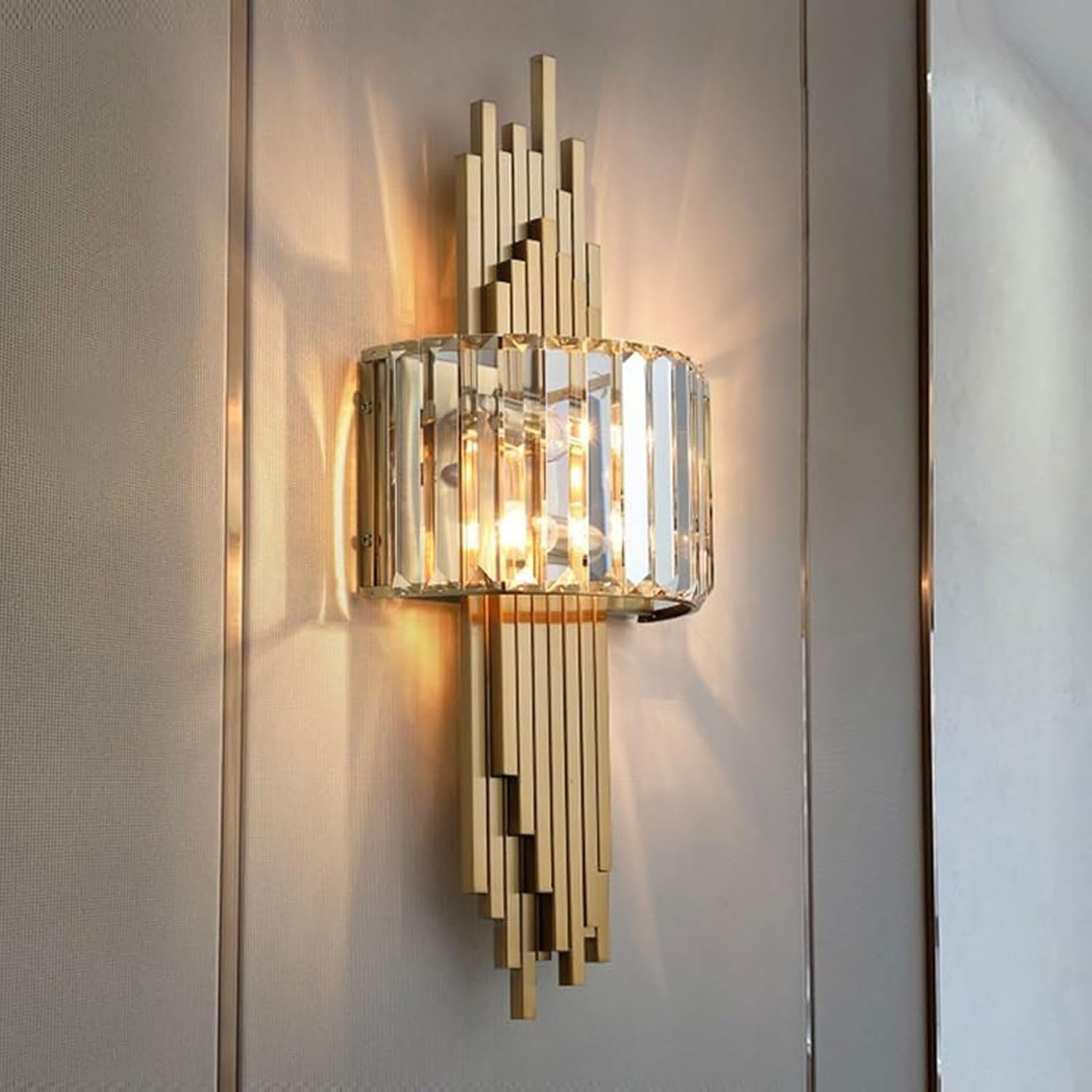 Gold Large Metal Base Mid Century Crystal Wall Lamp E14 2-Lights Wall Sconce Fixtures for Bedroom Bedside Bathroom Hallway Wall Lighting image number 1