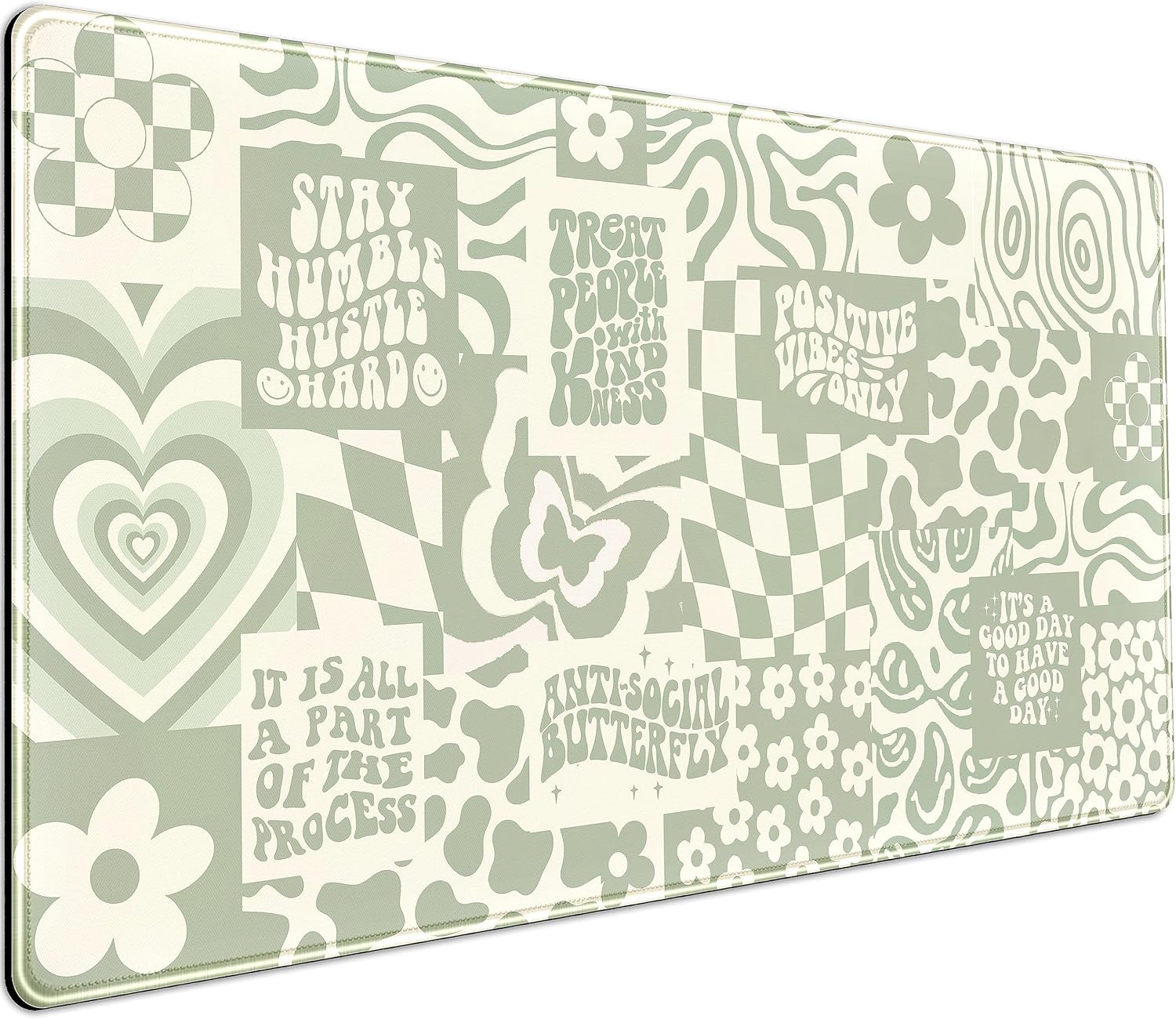 DCJJM Beige Flowers Desk Mat Mousepad Cute Boho Plants Large Extended Gaming Mouse Pad XXL, Aesthetics Floar Butterfly Moon Laptop Keyboard and for Office Gamer Decor, 31.5X15.75X0.12 in (DMXC08)