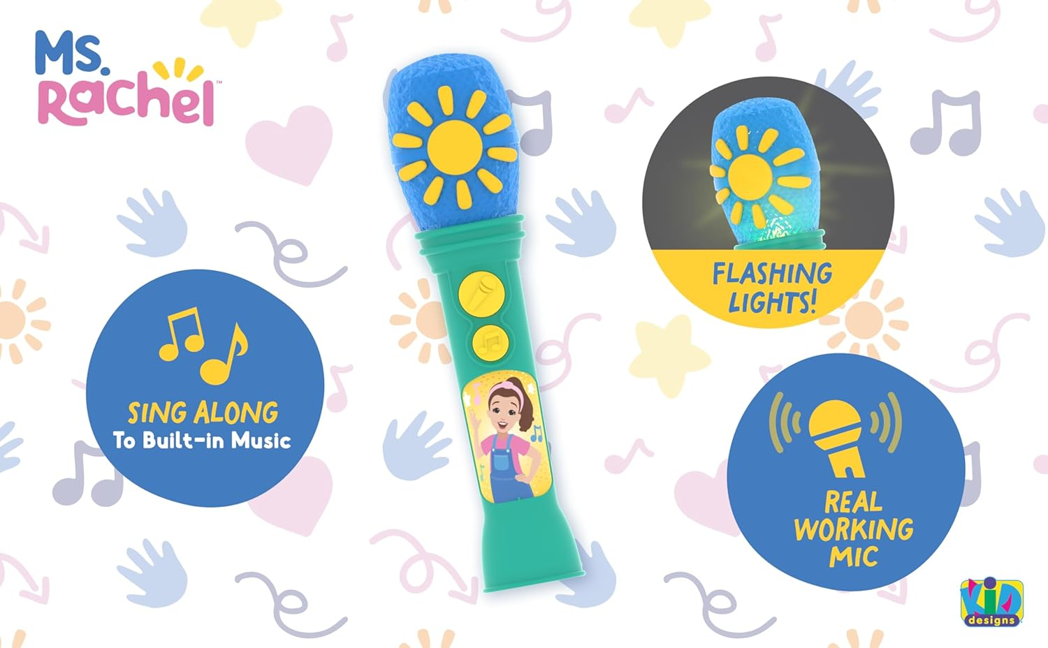 Ekids Ms Rachel Toddler Microphone Toy with Built-In Music and Lights, Designed for Mrs Rachel Toys Fans