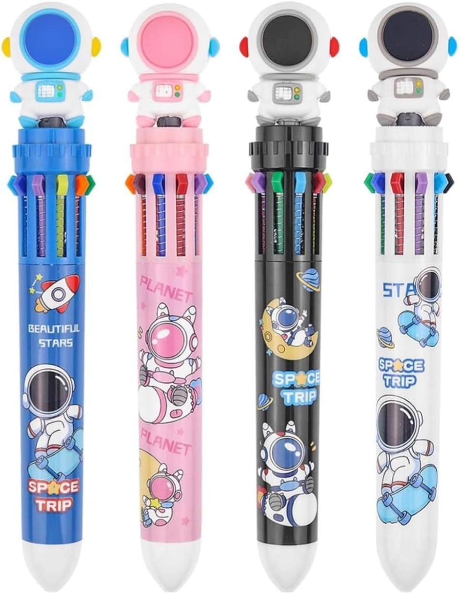 Lyfengdeam 4PCS 10-In-1 Multicolored Retractable Ballpoint Pens for Kids Party Bag Fillers, Fun Cute Cartoon Multi Color Ballpoint Pen Bulk for Classroom School Supplies Party Favors Girls Boys Gifts image number 1